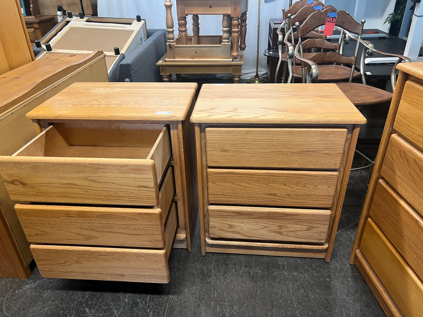 Small Oak Night Stand with Three Drawers