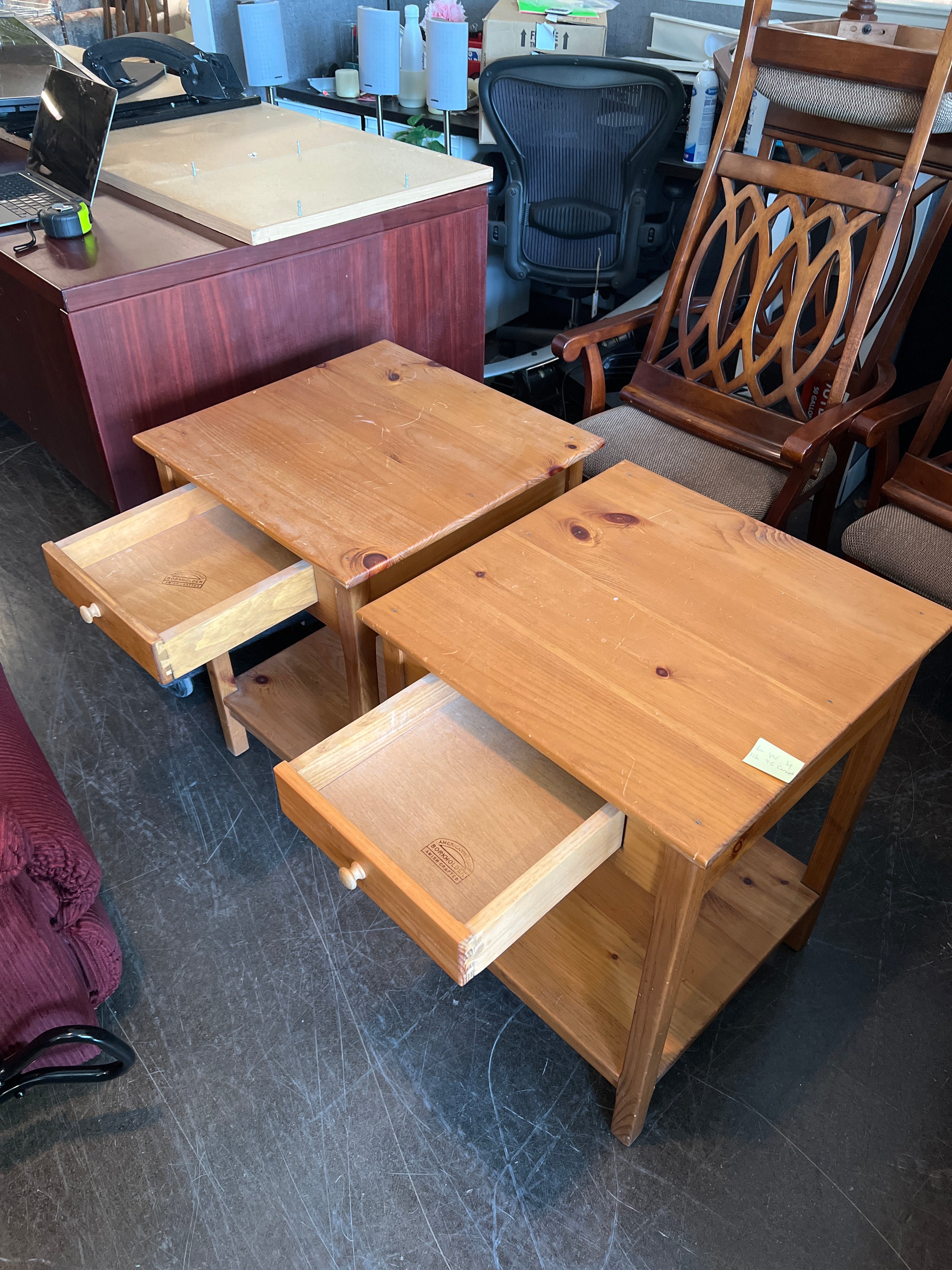 American Vintage Borkholder Amish-Made Pine Nightstands with Drawer and Shelf