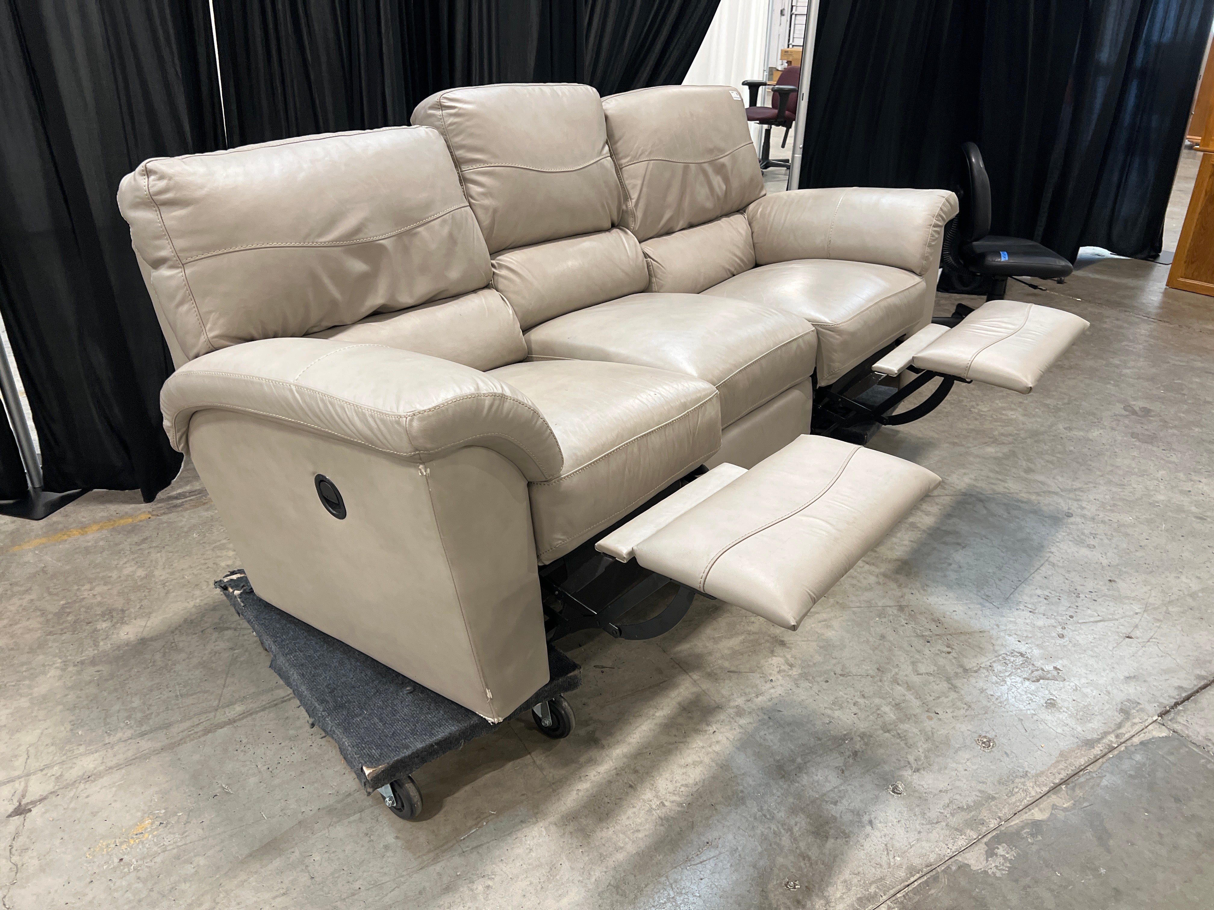 Padded Beige Reclining Three-Seat Couch in Faux Leather