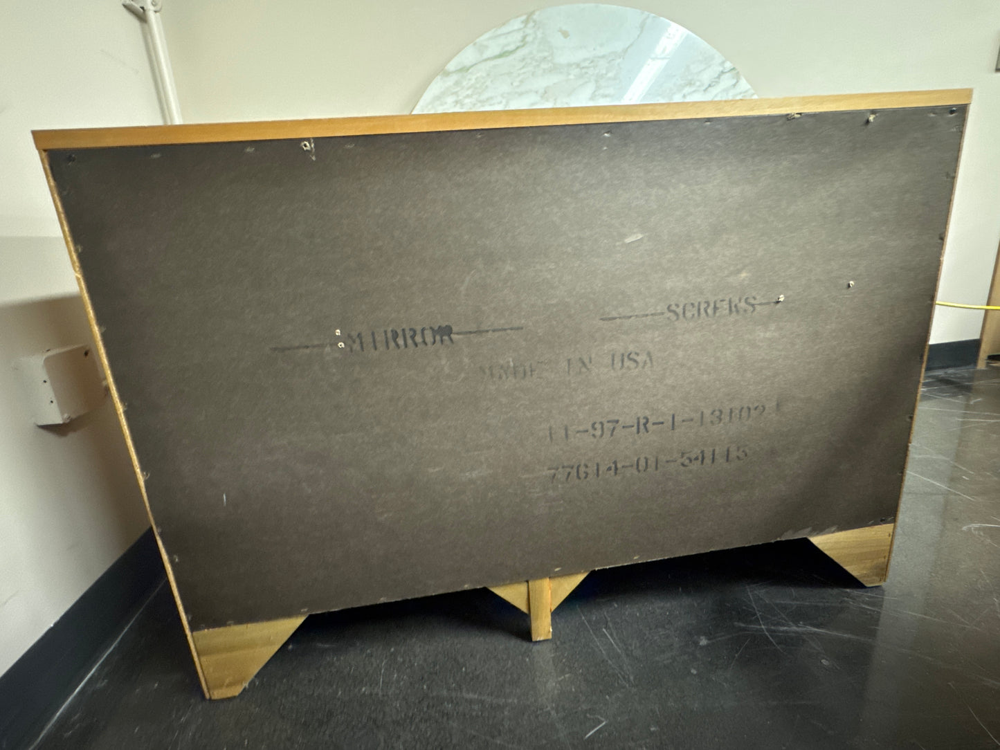 Oak Wood Three-Drawer Dresser with Mirror