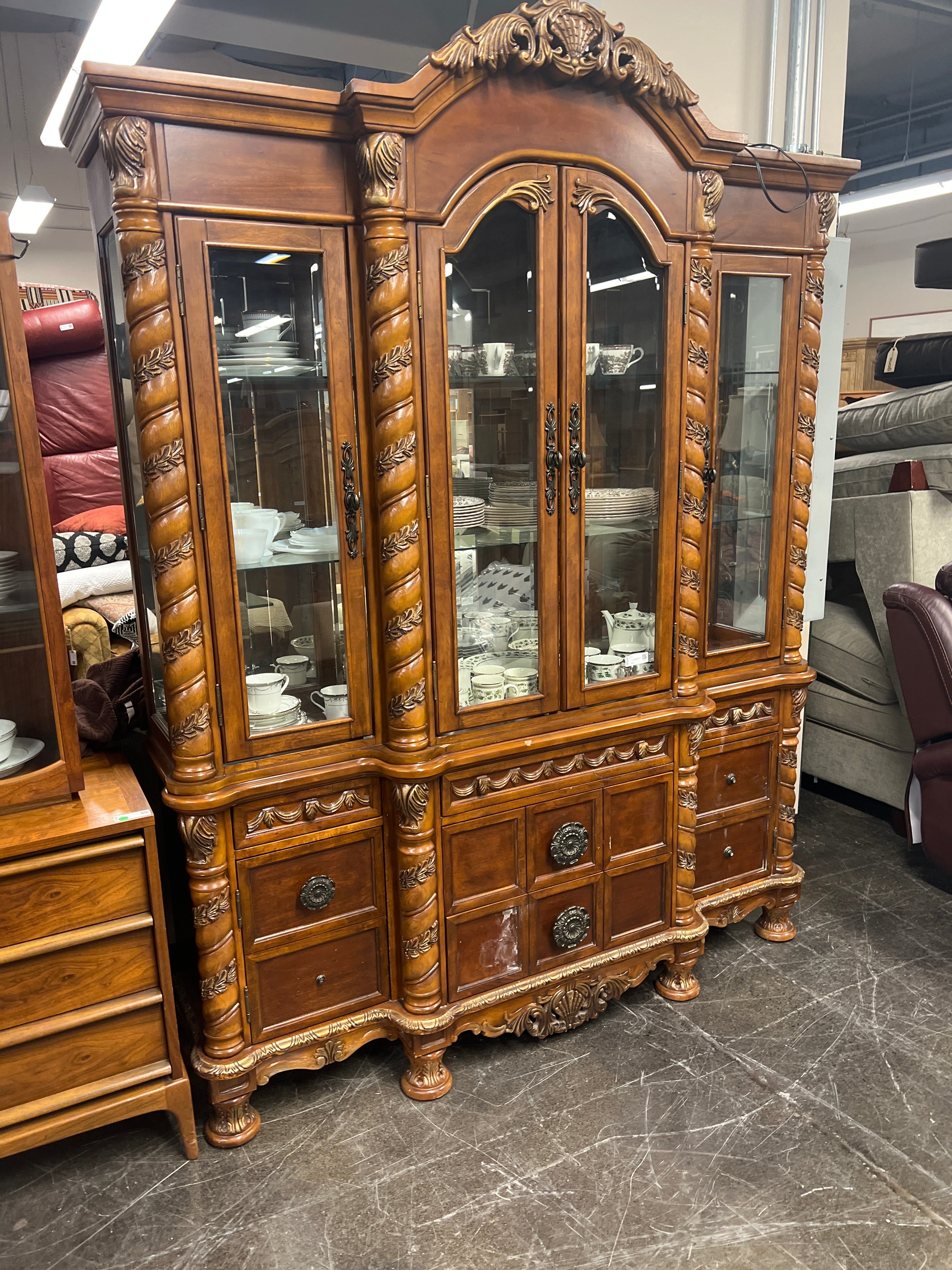 Poundex Ornate Gold-Accented China Cabinet