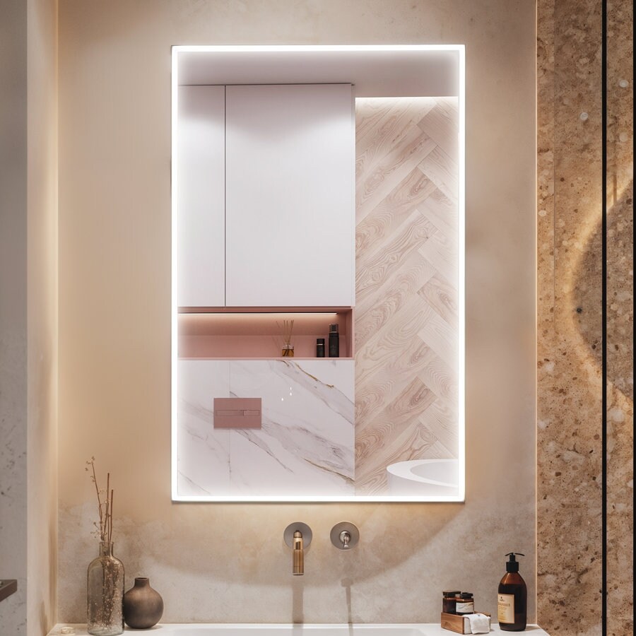 Large Rectangular LED Lighted Bathroom Mirror