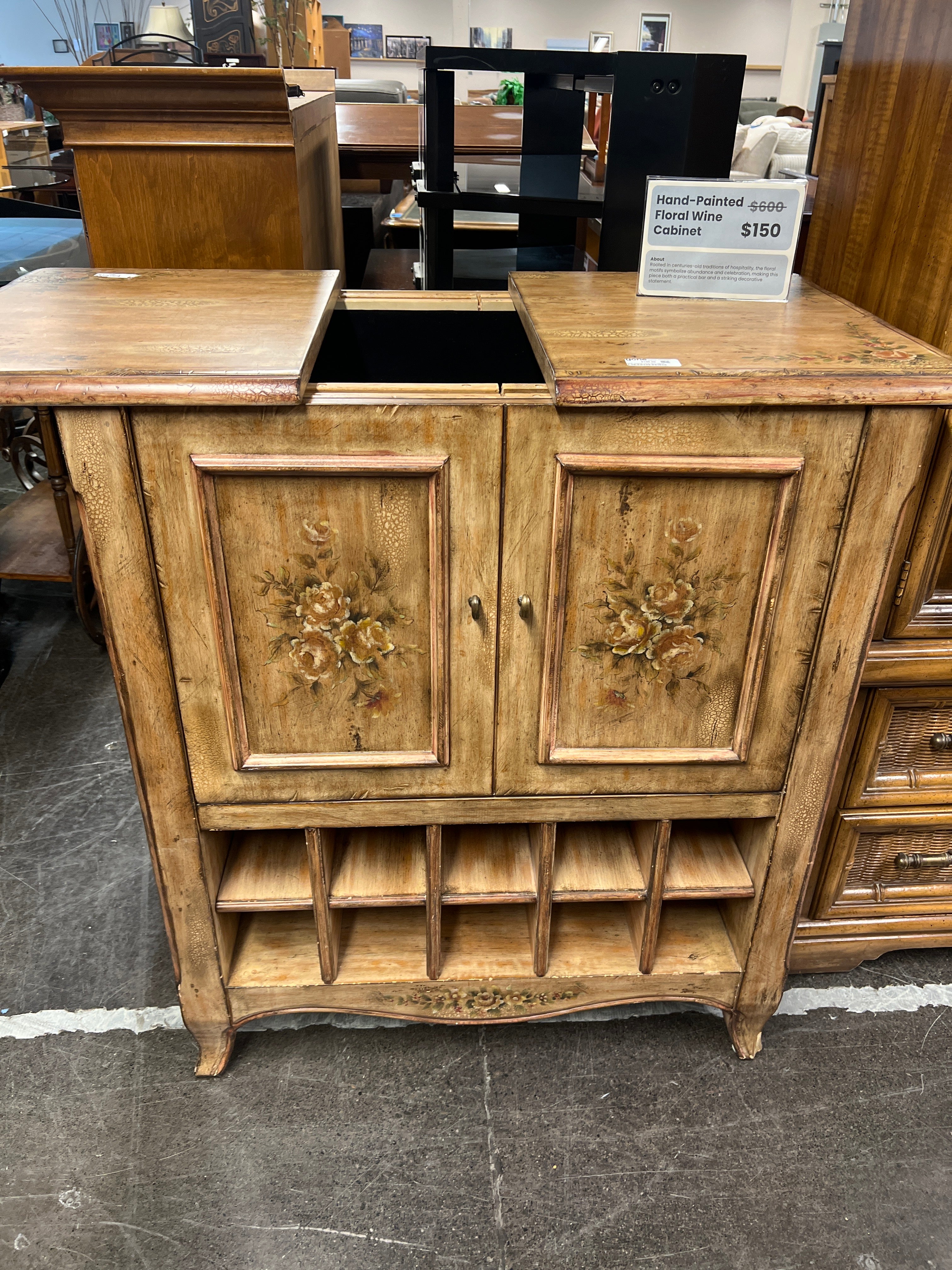 Hand-Painted Floral Wine Cabinet