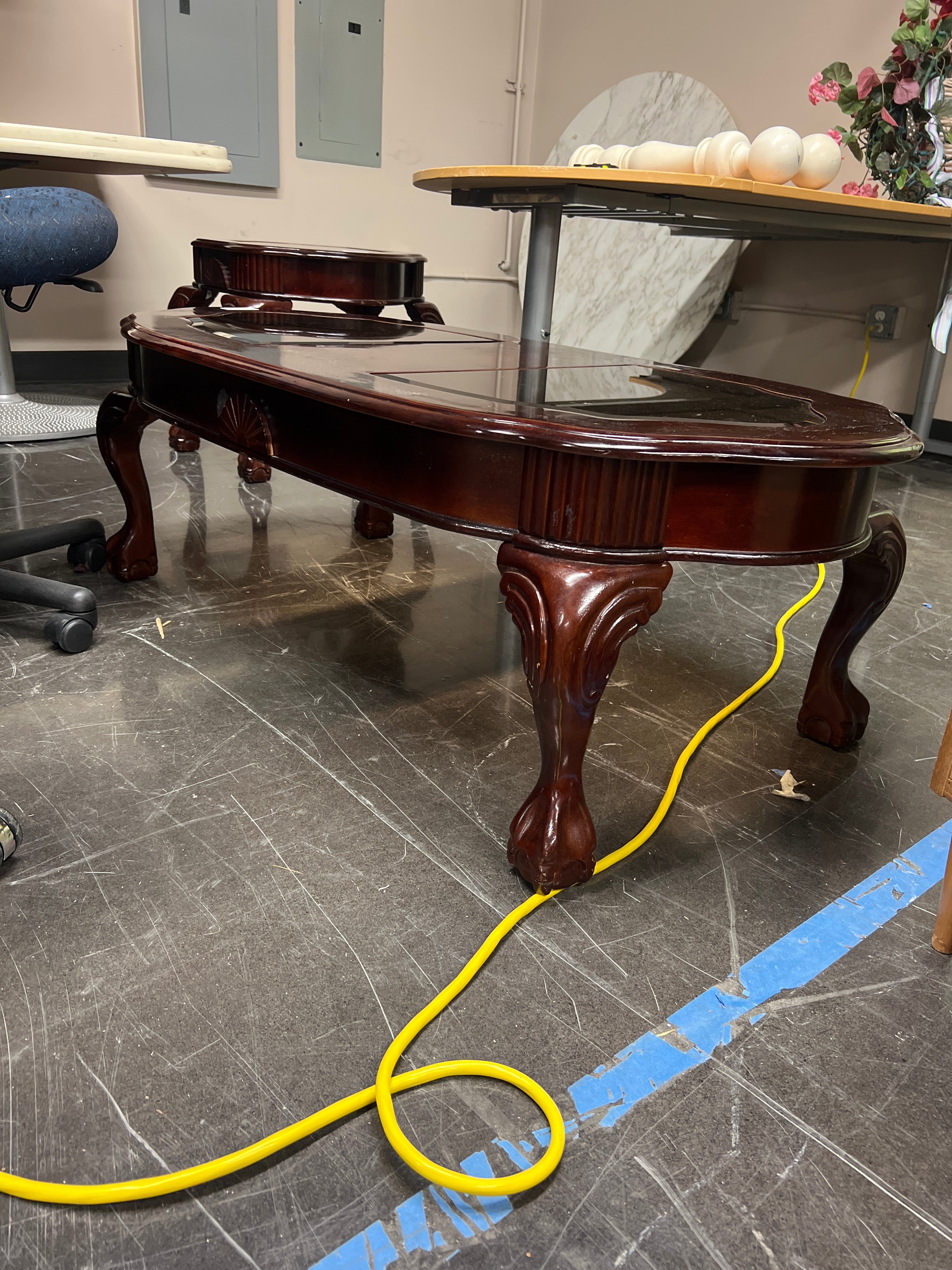 Dark Wood Coffee Table with Glass Top Inserts