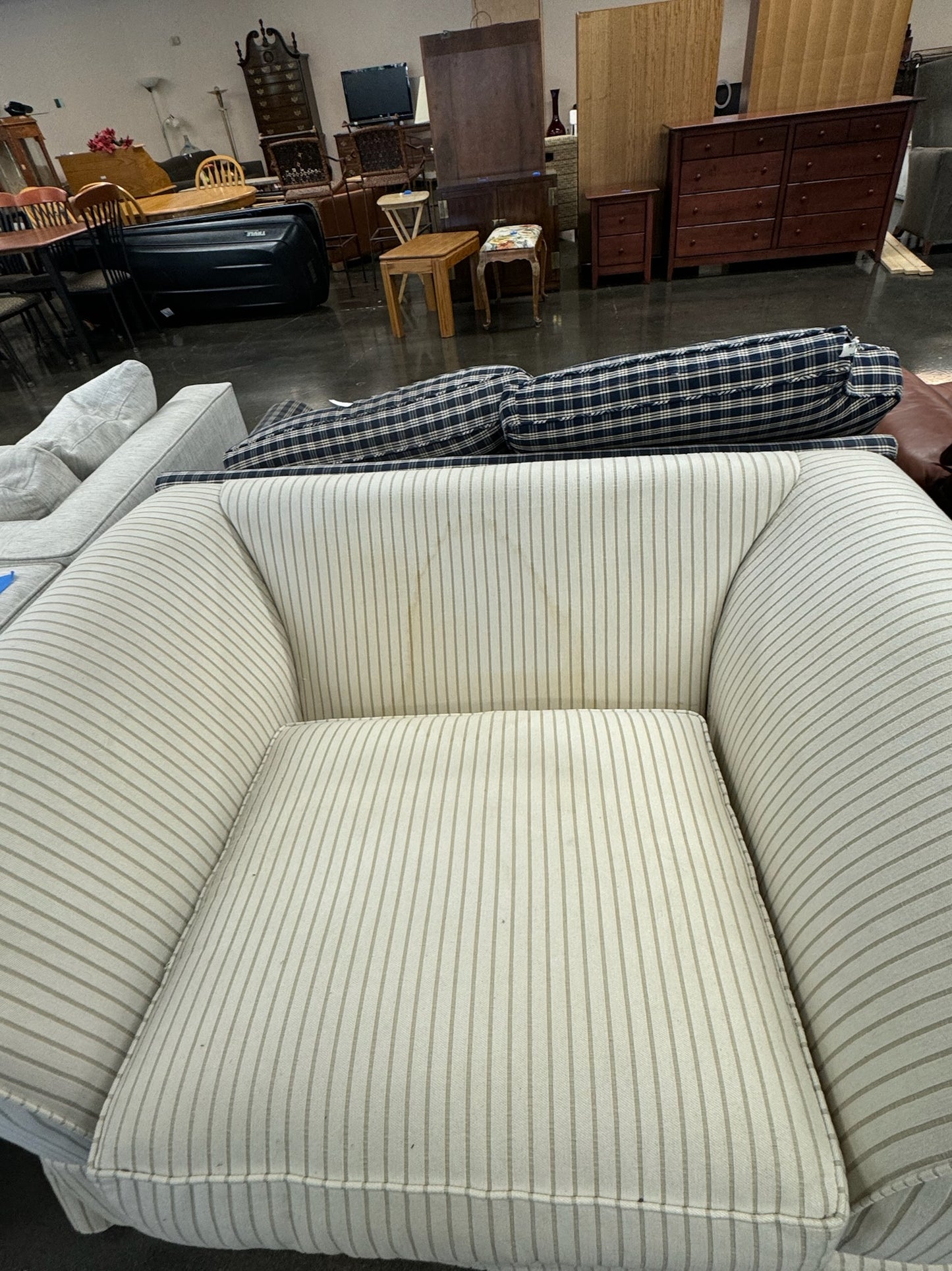 Bauhaus Large Armchair with Pinstripe White Cover