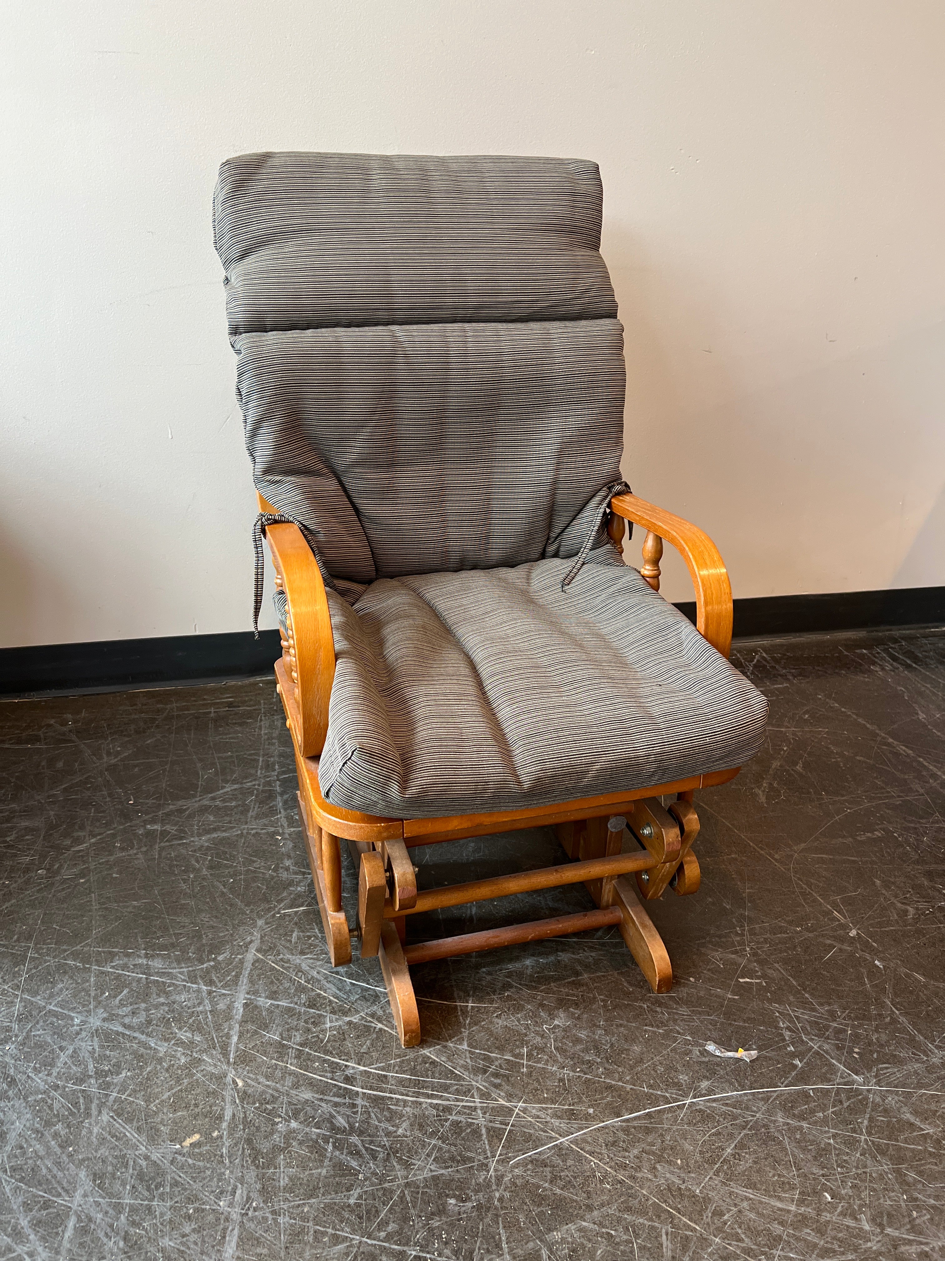Comfortable Wooden Glider Rocking Chair with Striped Cushion