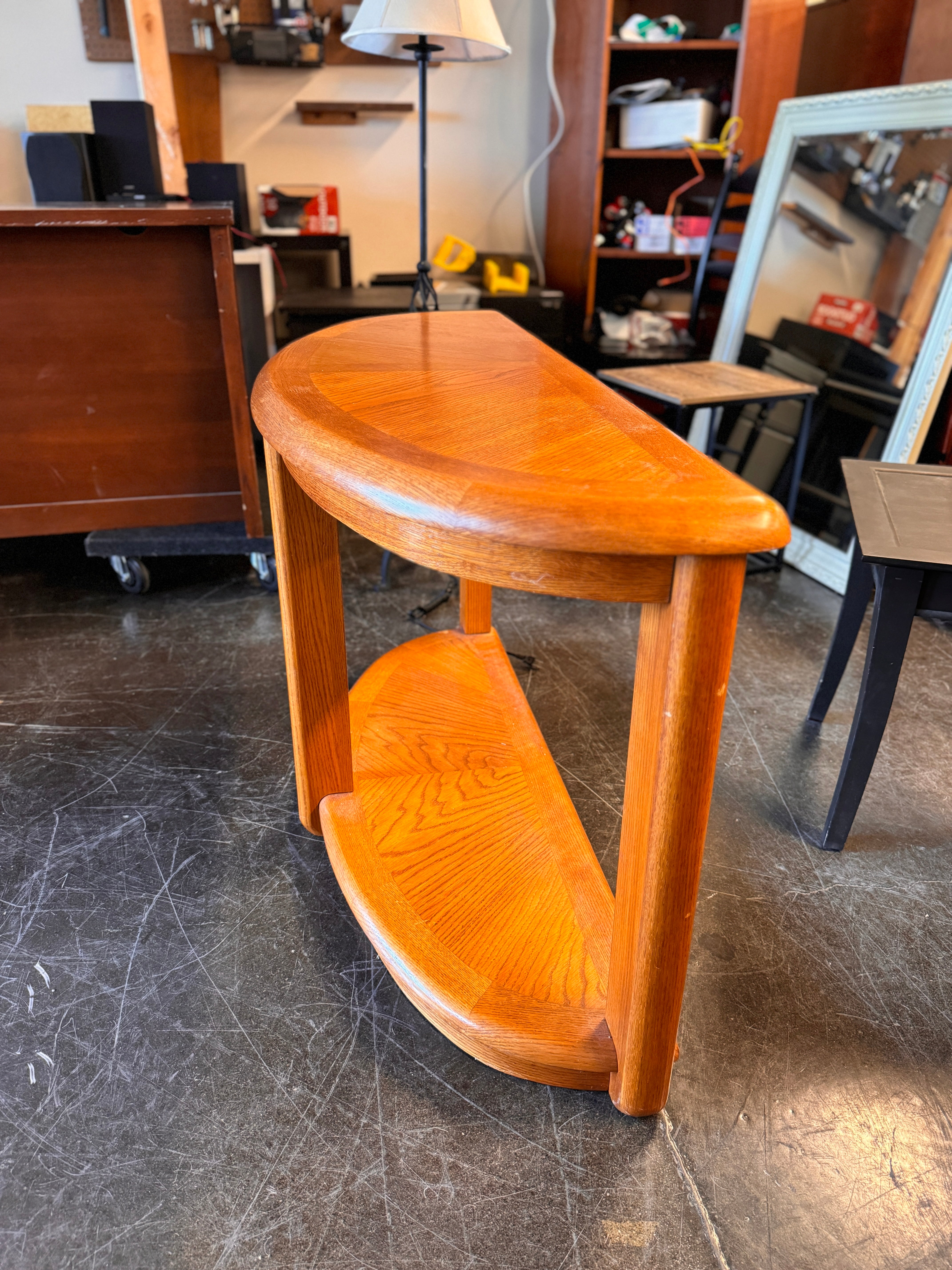 Oak Half-Moon Accent Table