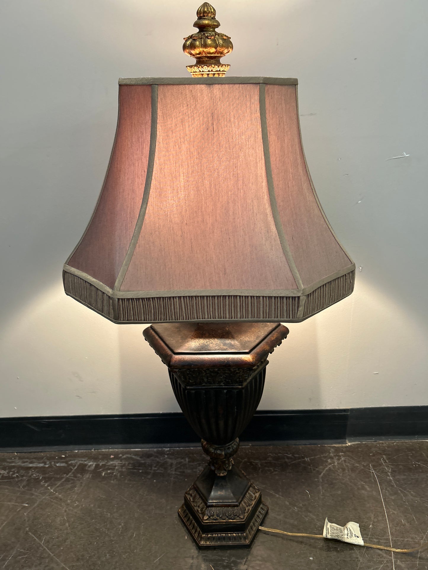 Antique-Style Metal Table Lamp with Mauve Lampshade