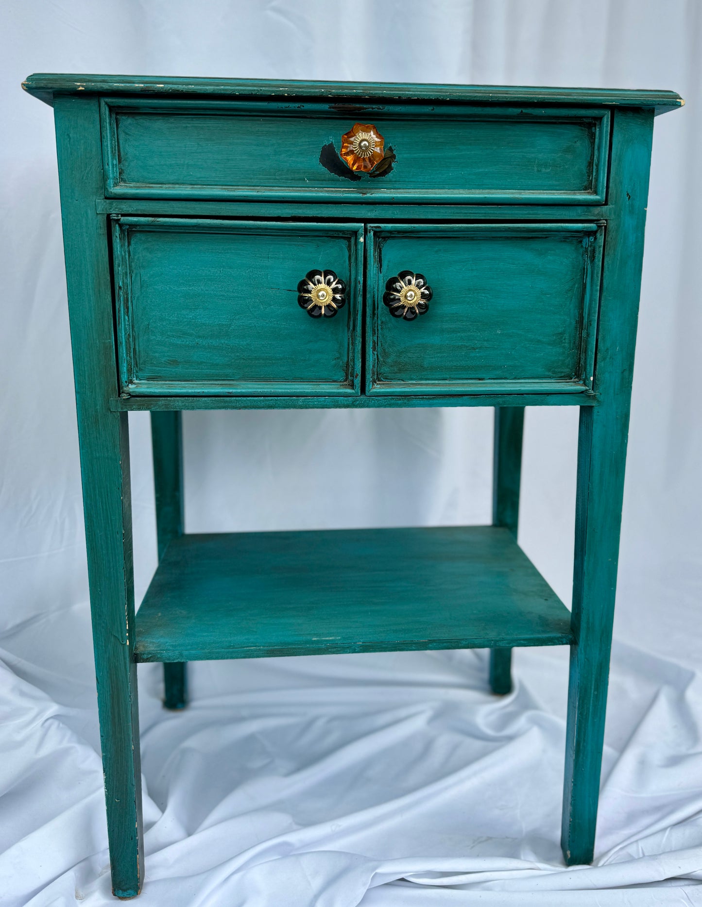 Turquoise Entry Table with Glass Knobs