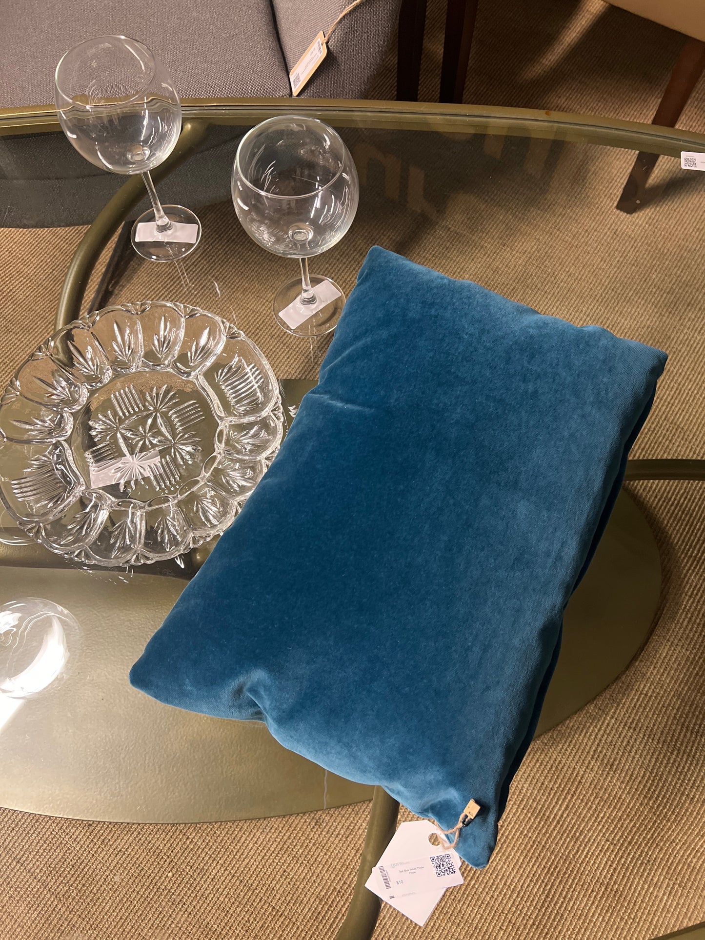 Teal Blue Velvet Throw Pillow
