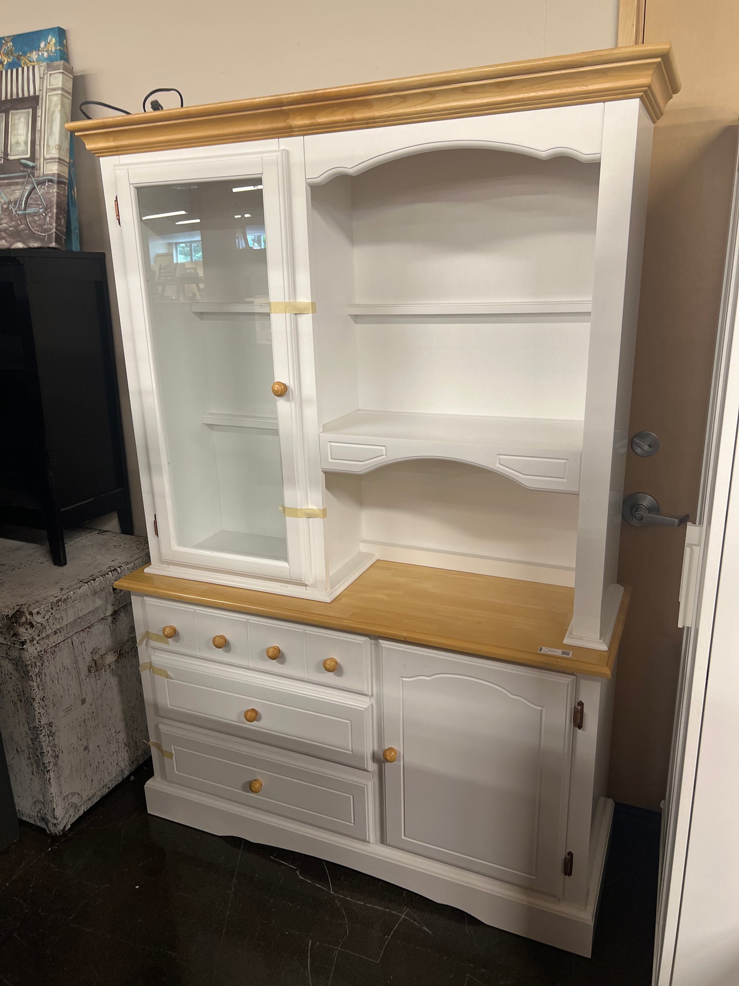 White and Wood Farmhouse Hutch