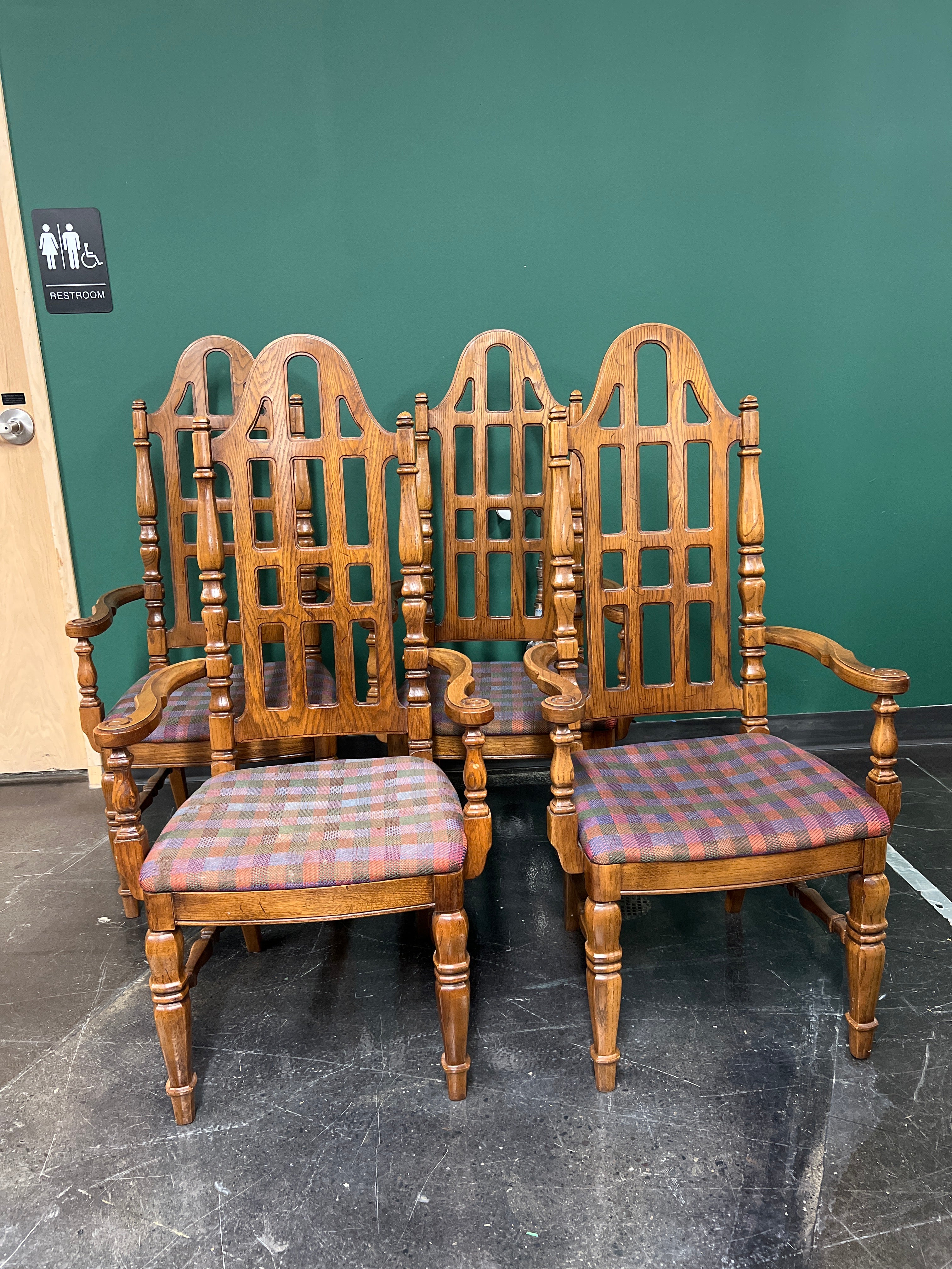 Vintage Thomasville High-Back Armchair – 1968, Plaid Upholstery