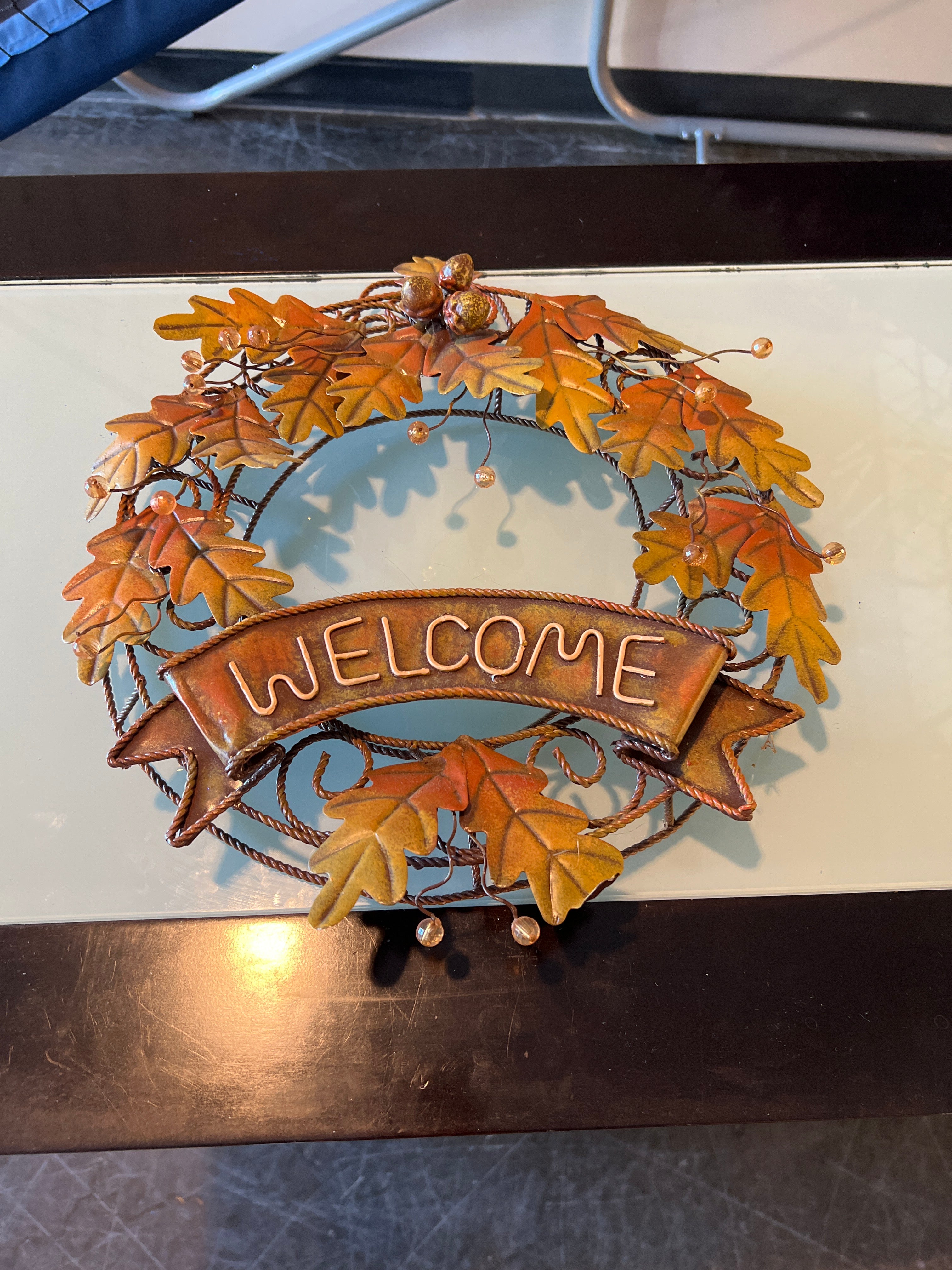 Rustic Autumn Welcome Wreath Metal Wall Decor