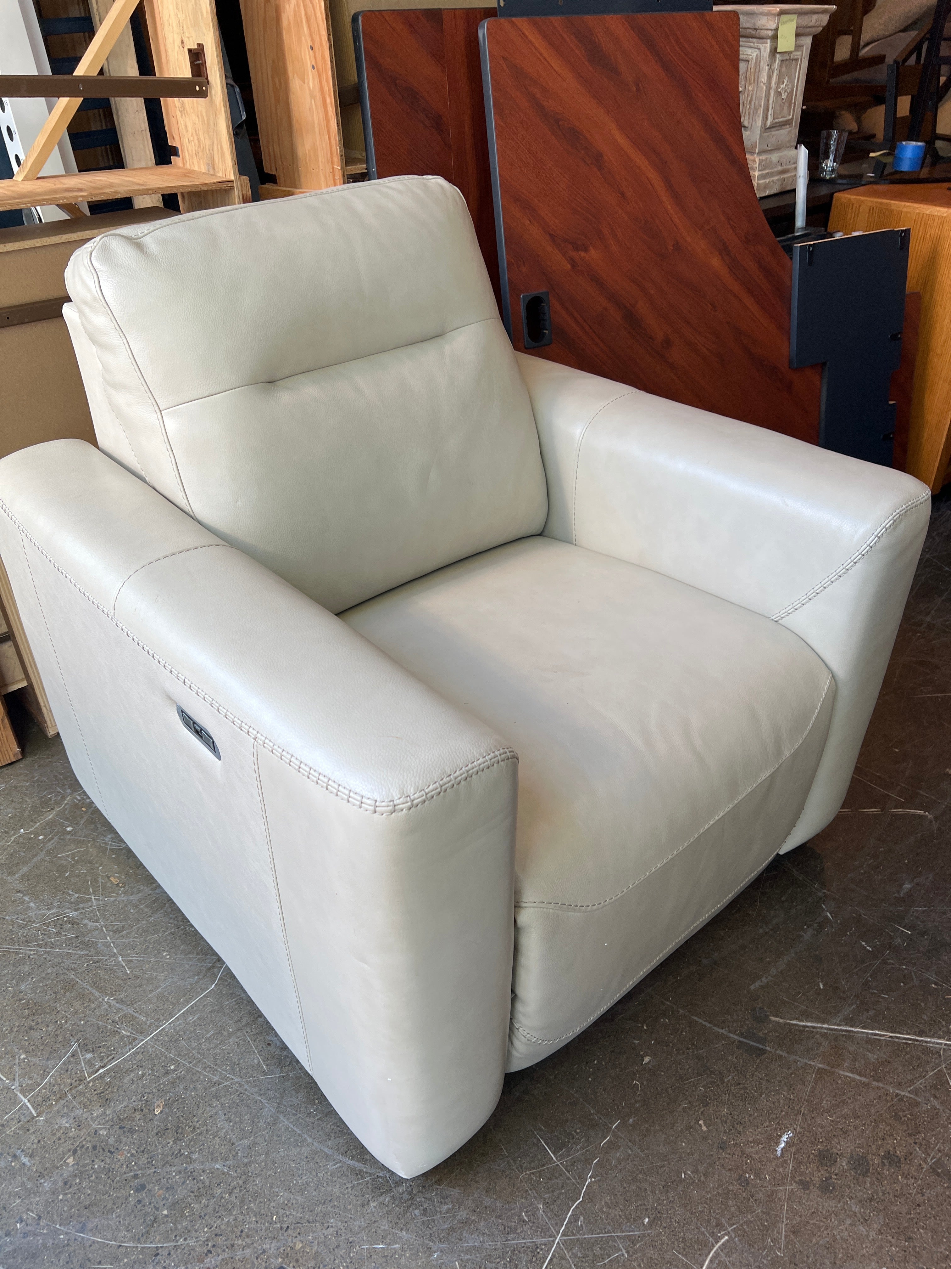 Modern Taupe Leather Power Recliner