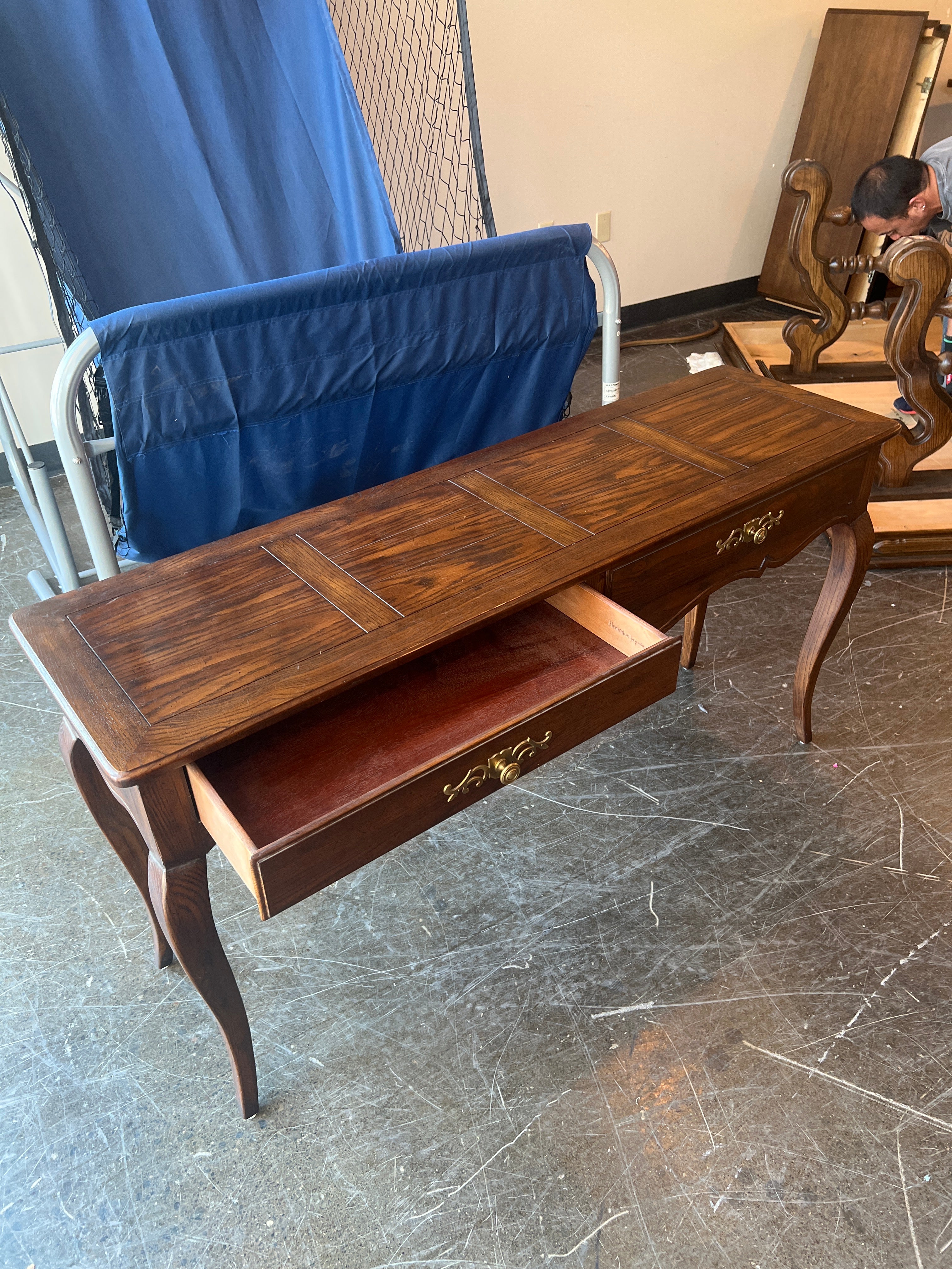 Vintage Henredon French Provincial Two Drawer Sofa Table / Console Table