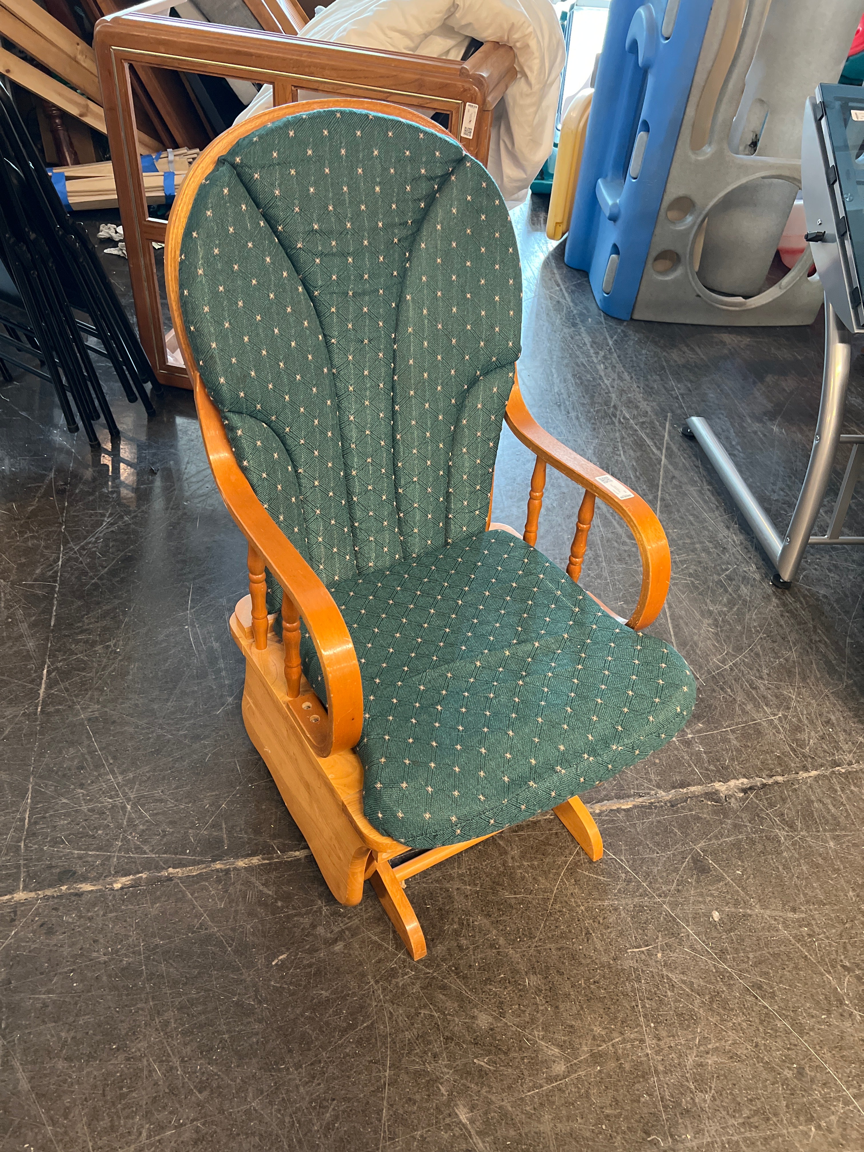 Green Upholstered Wood Glider Rocker