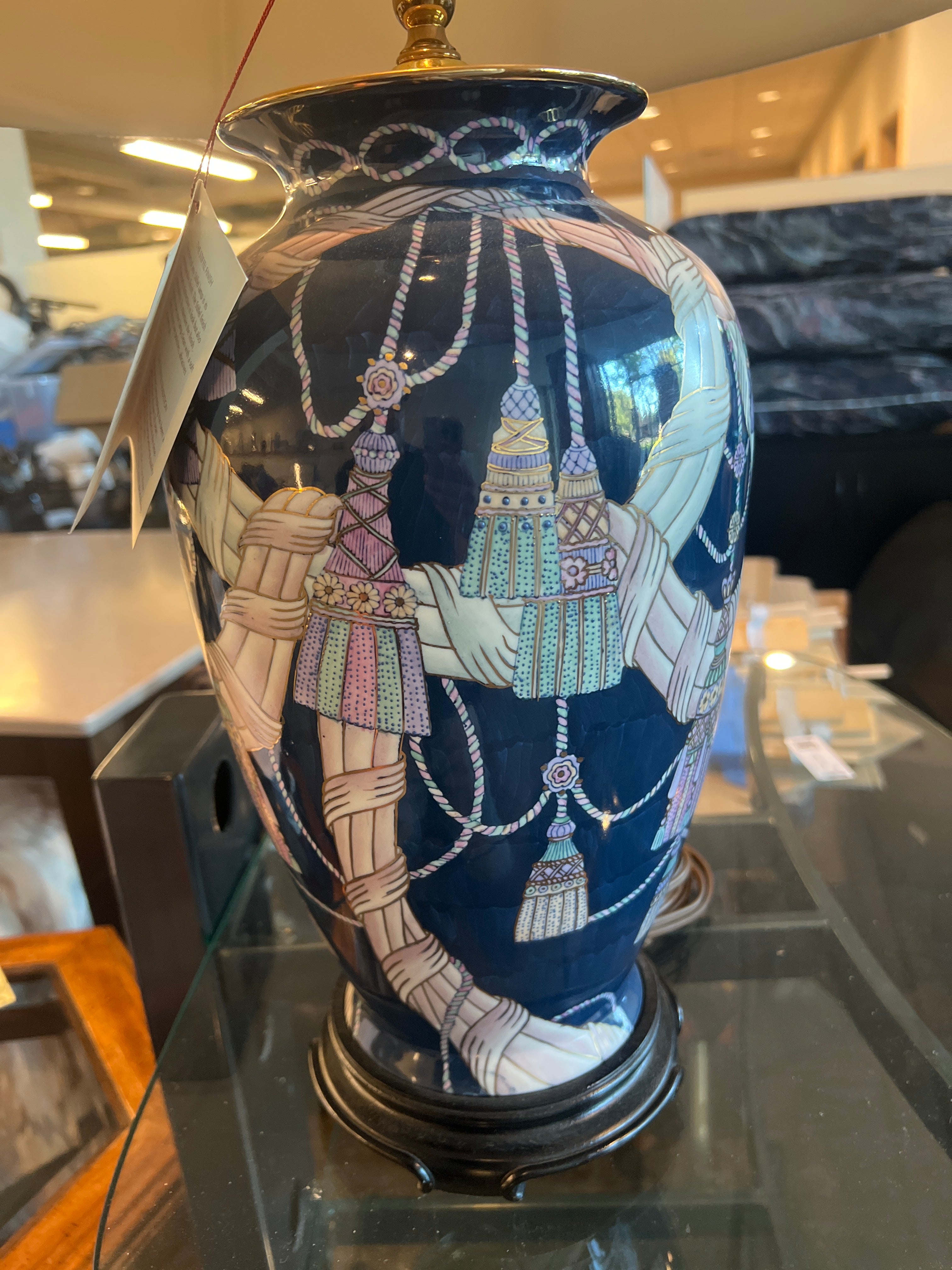Vintage Porcelain Table Lamp with Off-White Shade