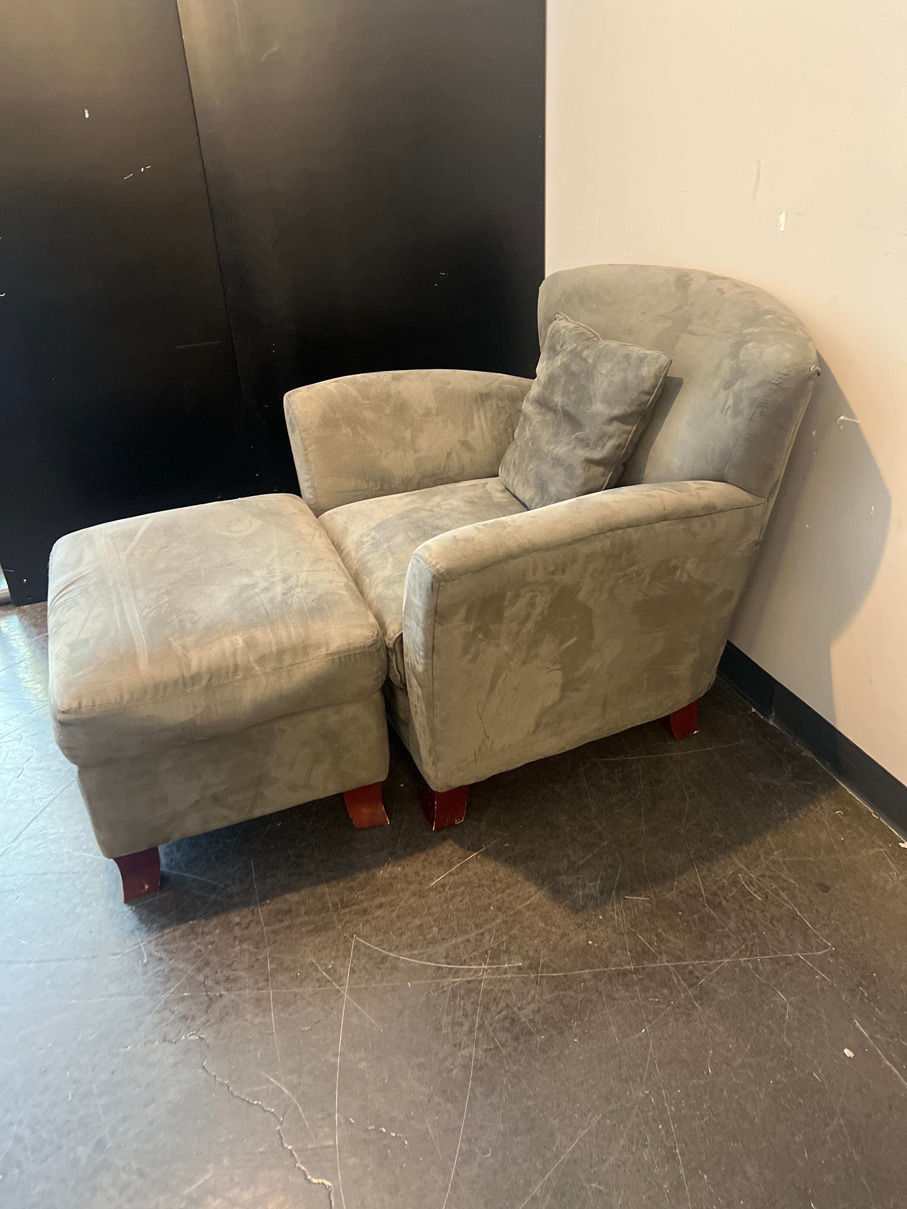 Grey Upholstered Armchair and Ottoman Set