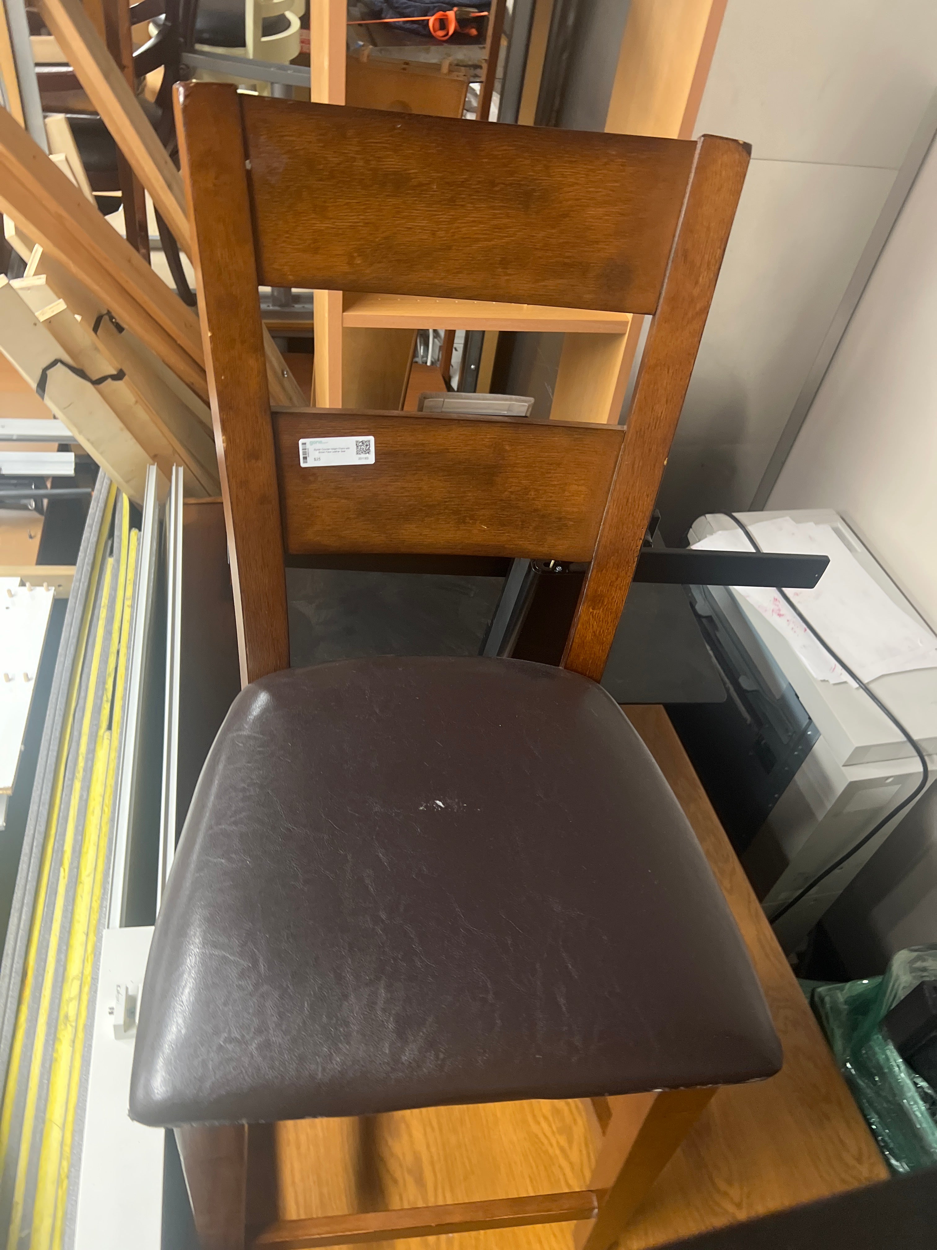One Stylish Counter Height Chairs with Brown Faux Leather Seat