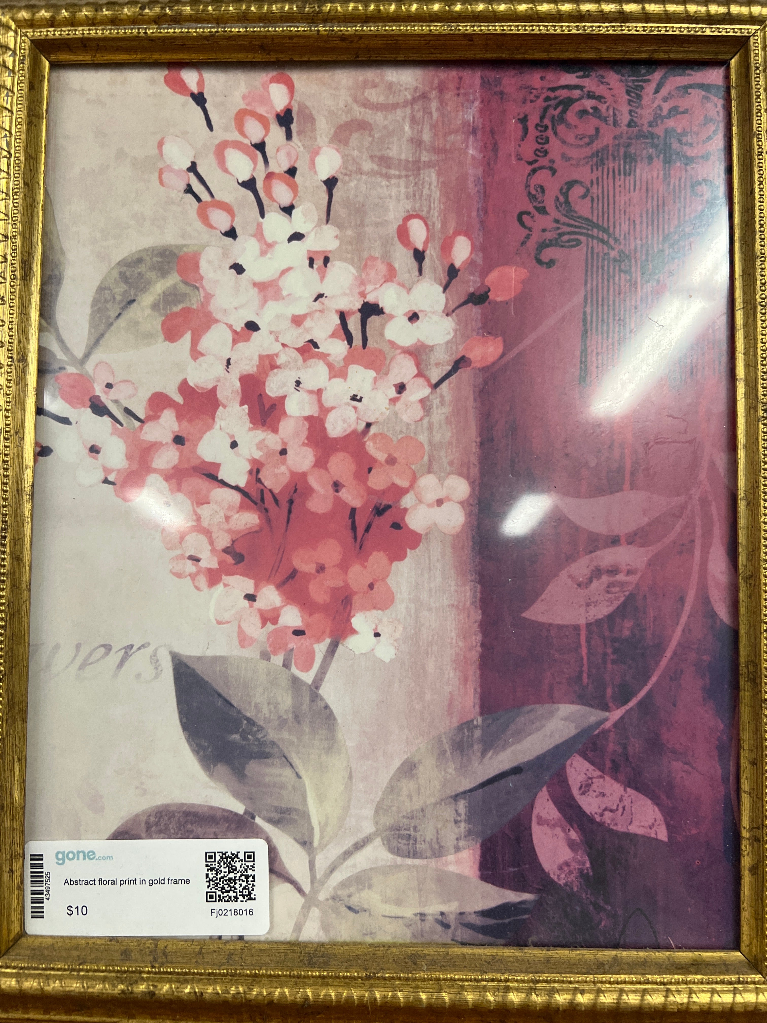 Abstract floral print in gold frame