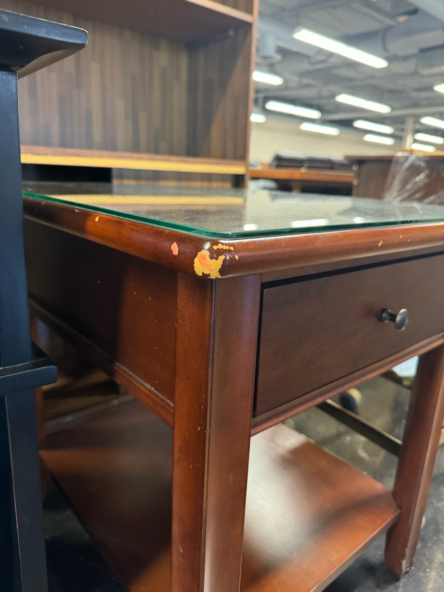 Bassett Cherry Wood Side Table with Glass Top