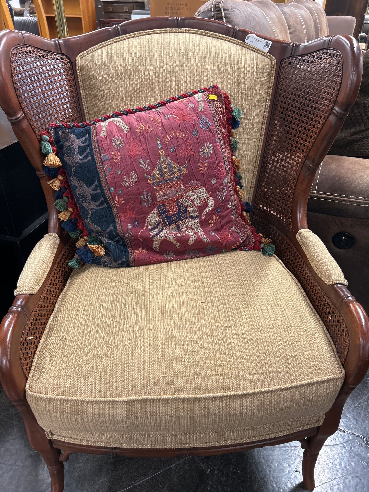 Ethan Allen Wicker and Bamboo Winged Chair