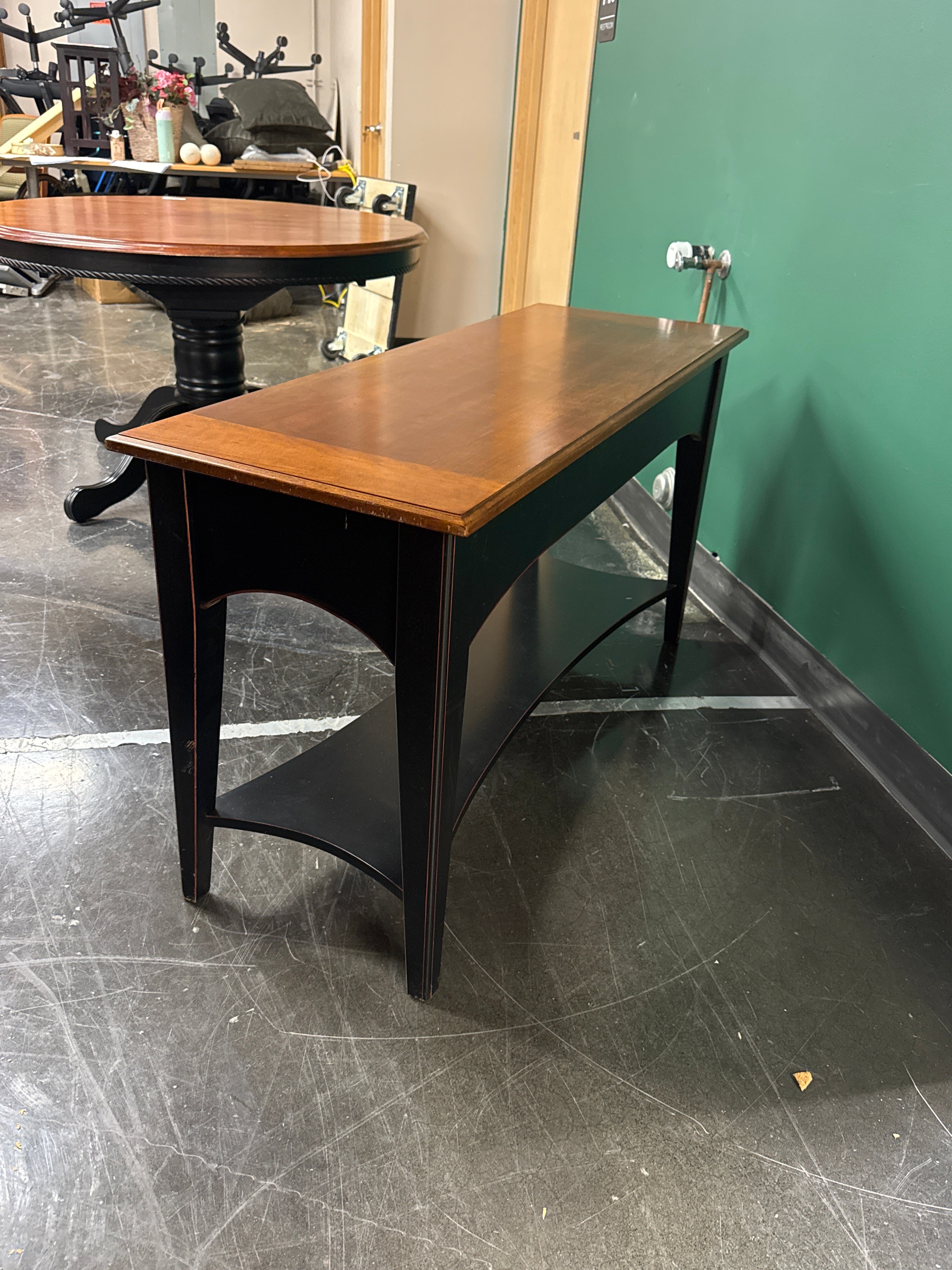 Black Wood Console Table with Drawer & Shelf