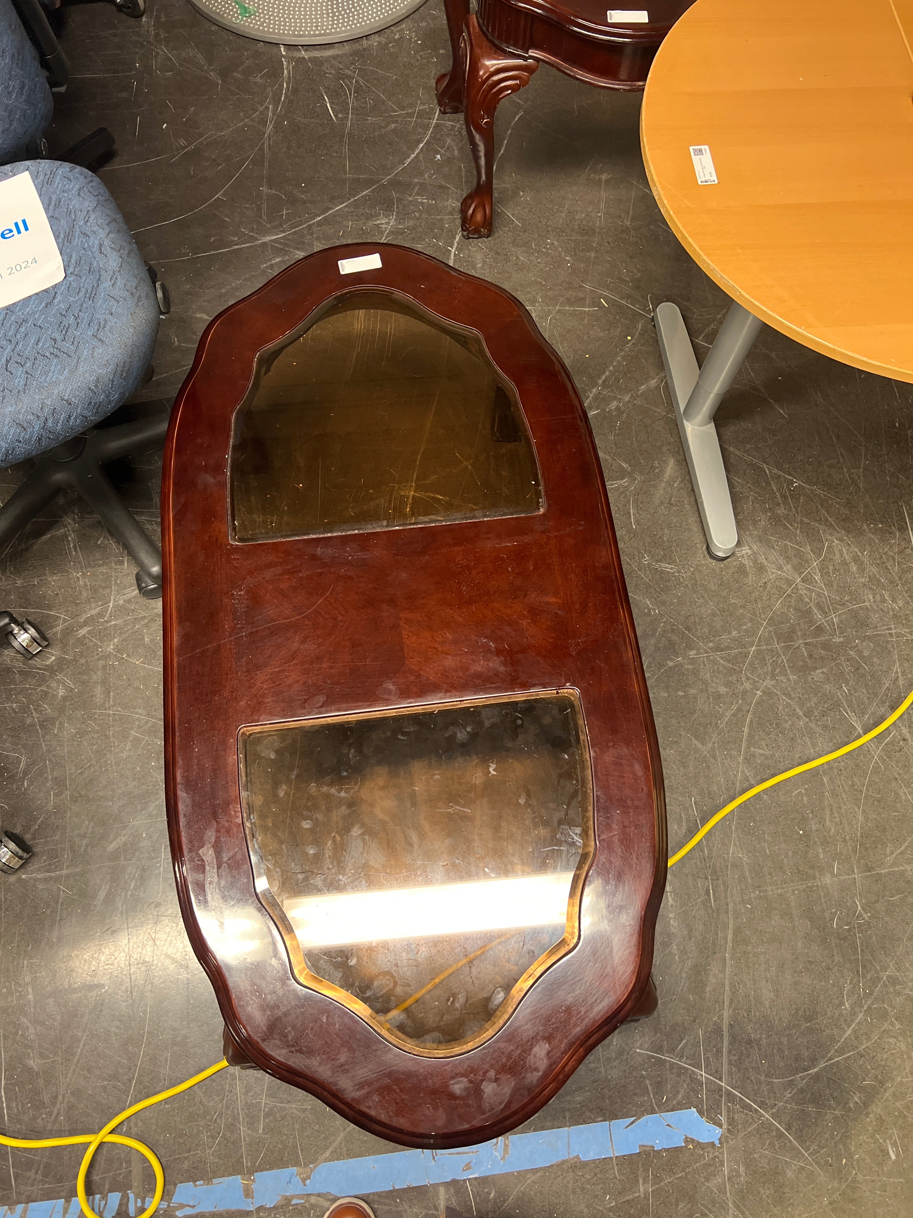 Dark Wood Coffee Table with Glass Top Inserts