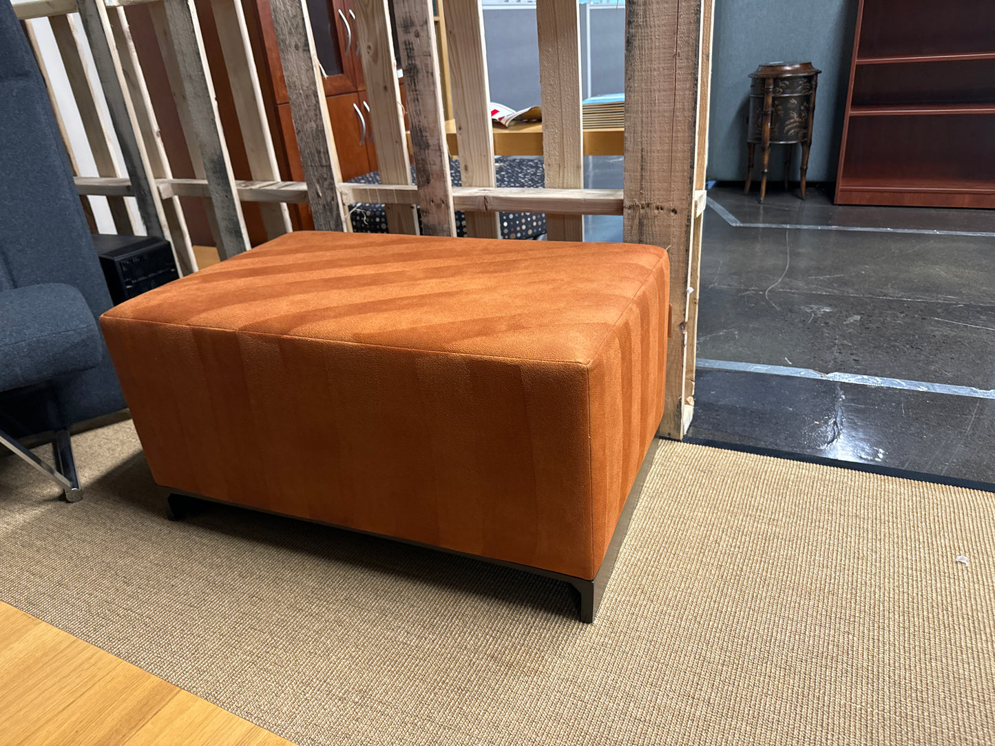 Large Orange Velvet Ottoman
