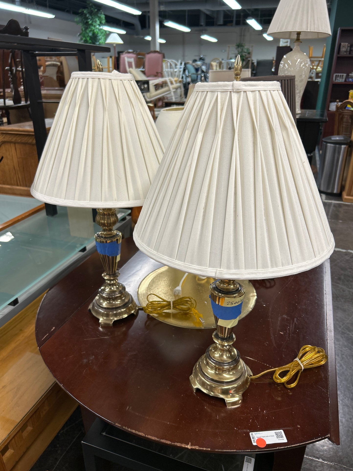 Traditional Brass Table Lamps with Pleated Shades