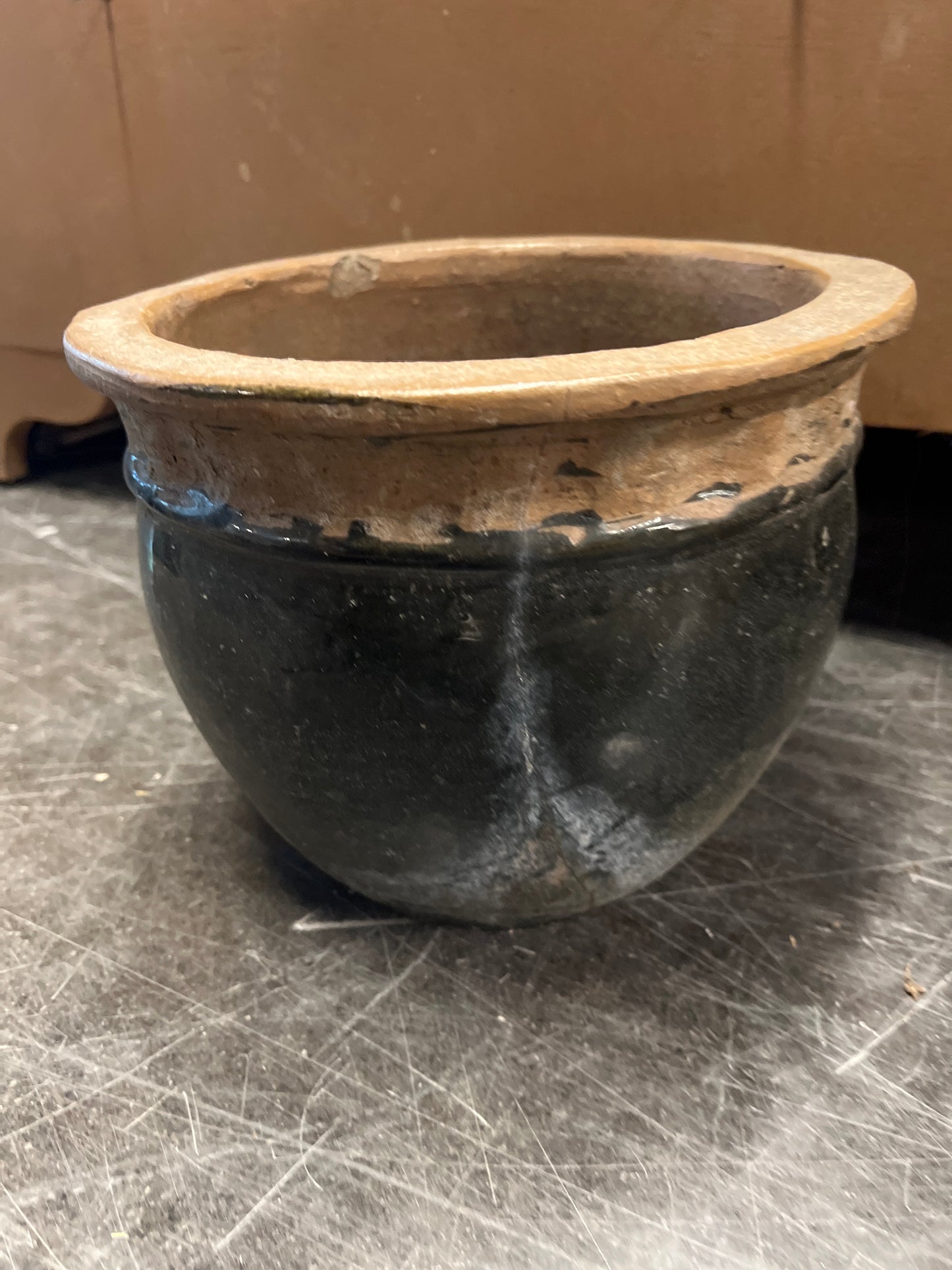 Small Black Ceramic Pot with Terracotta Trim