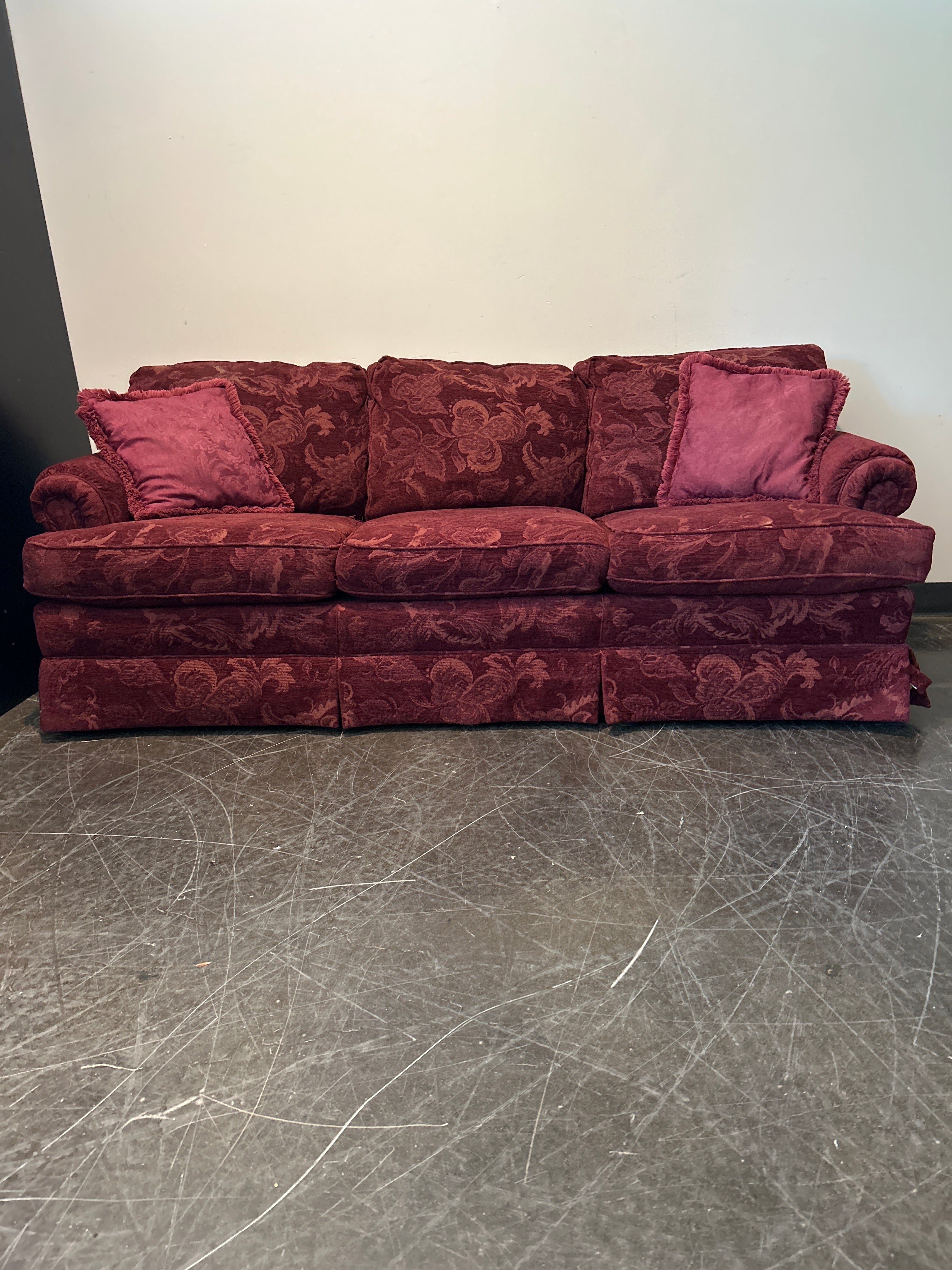Drexel Heritage Burgundy Damask Sofa