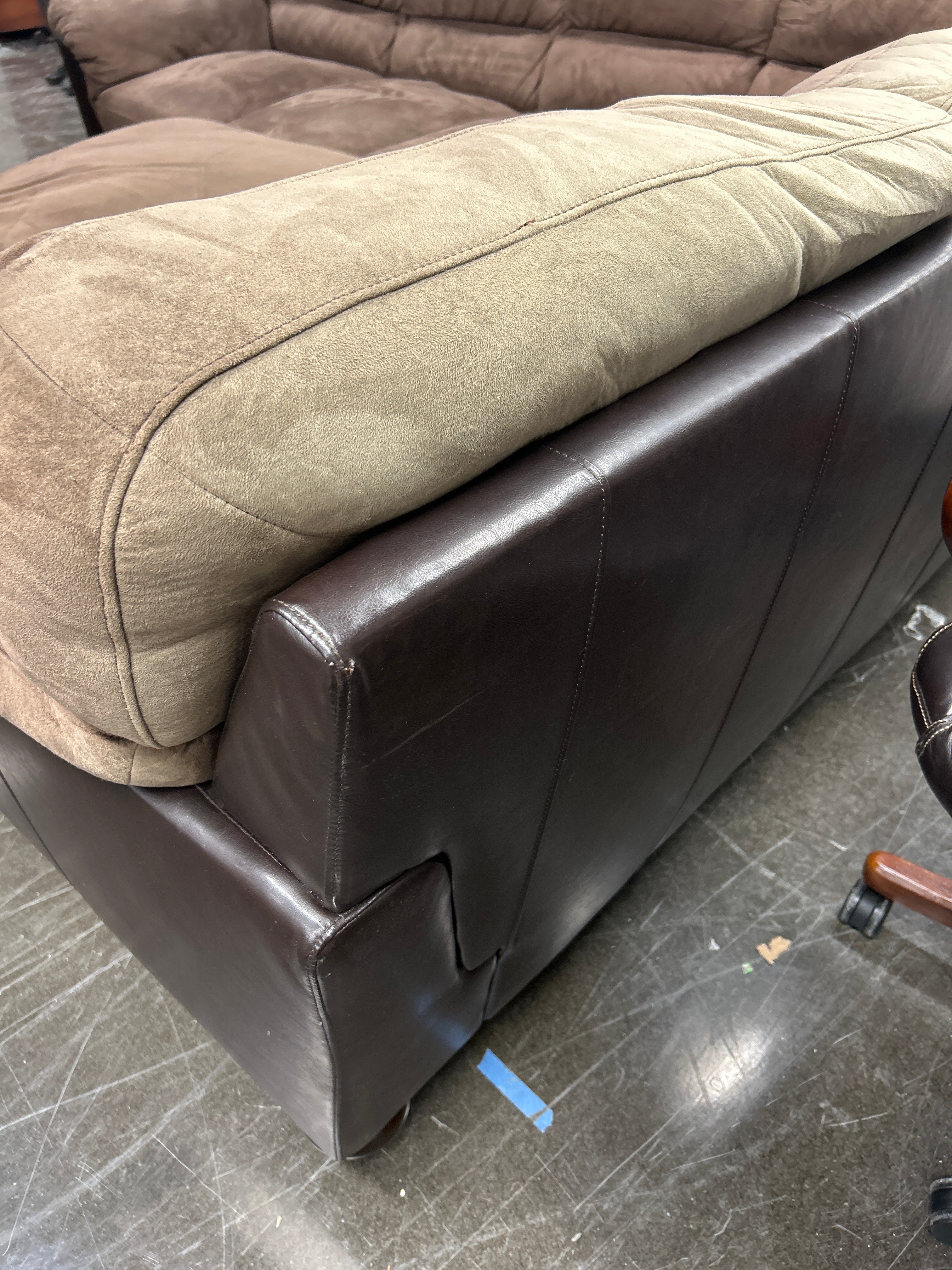 Brown Suede And Pleather Sectional