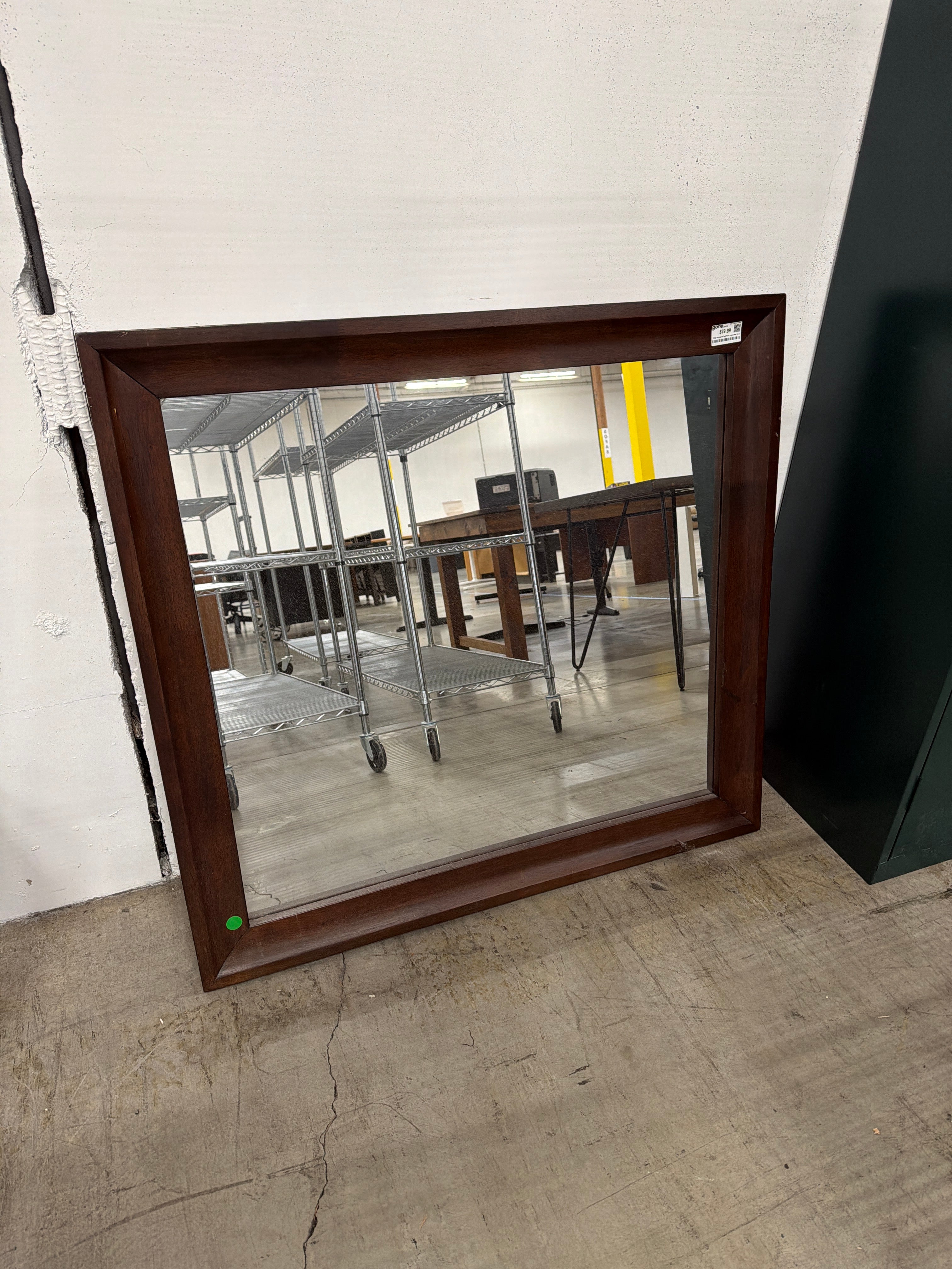 Large Rectangular Dark Wood Framed Wall Mirror