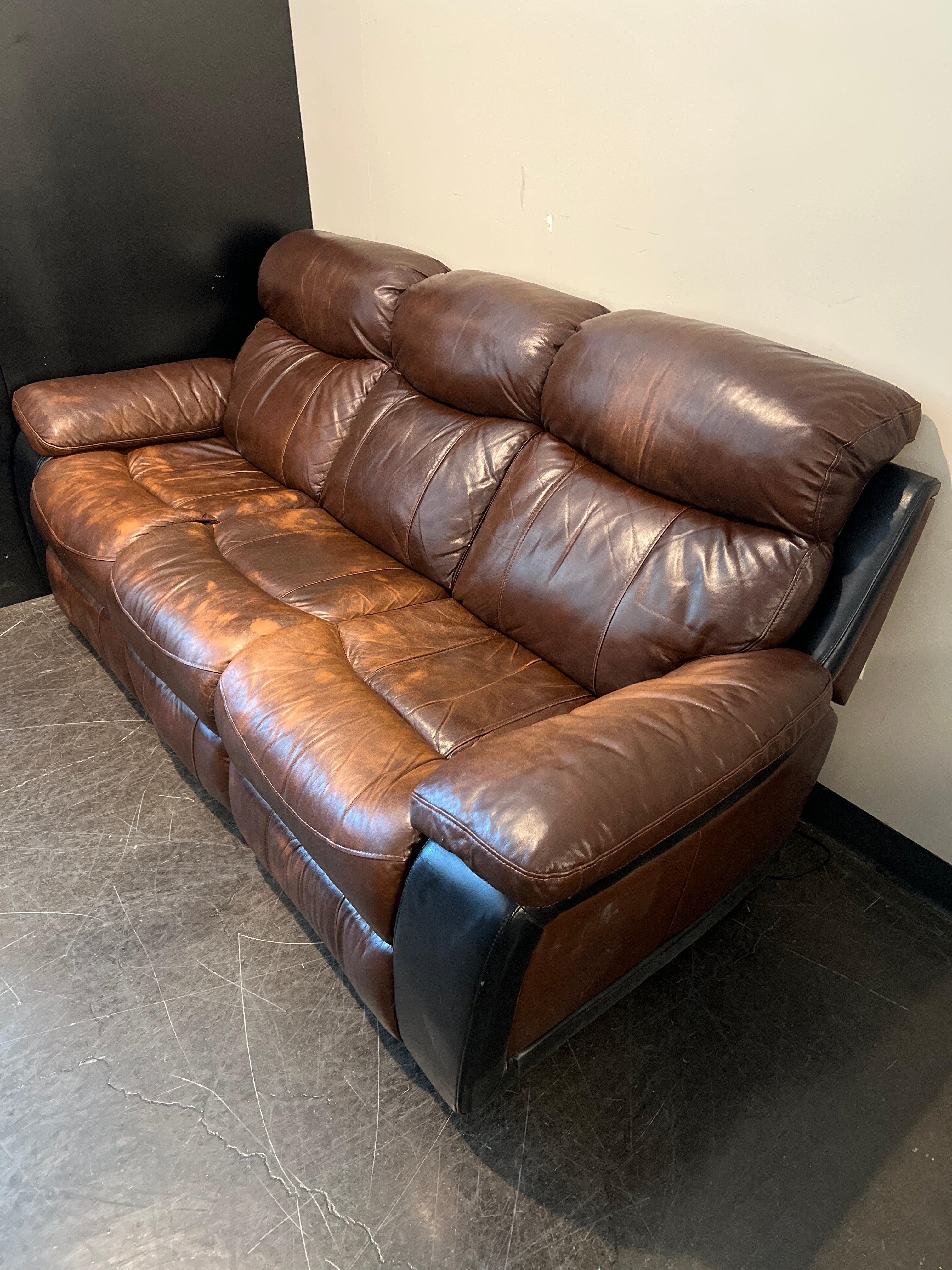 Brown Leather Reclining Sofa