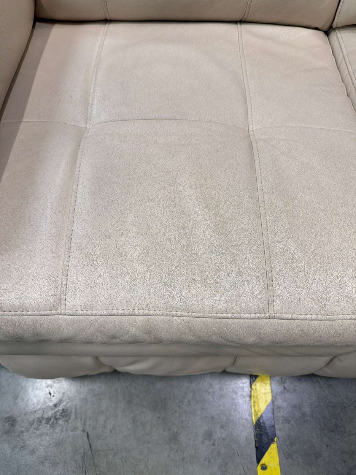 Light Tan Leather Three-Seat Couch with Rolled Arms