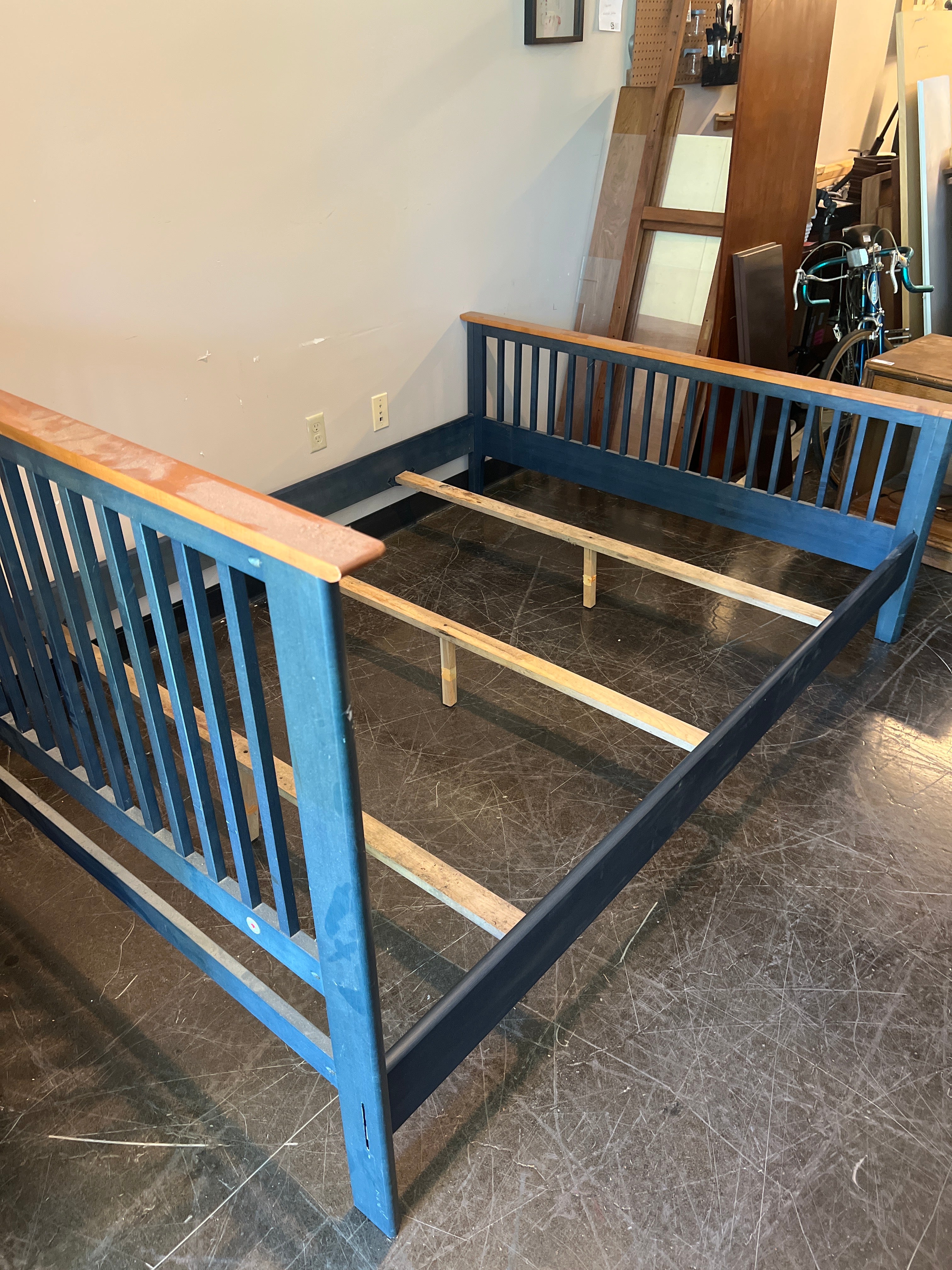 Crate and Barrel Queen Blue Bed Frame