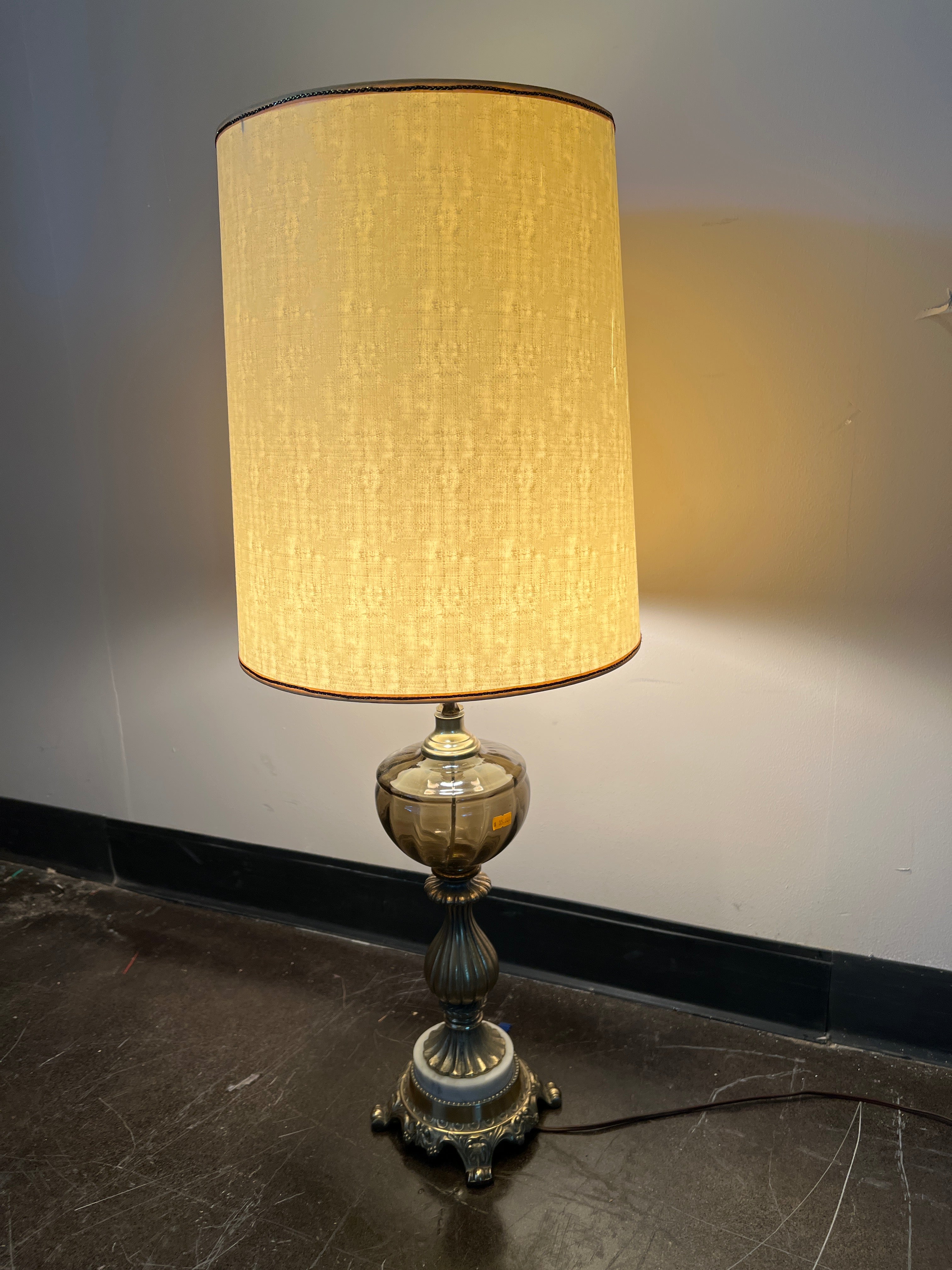 Vintage Bronze and Glass Table Lamp with Drum Shade