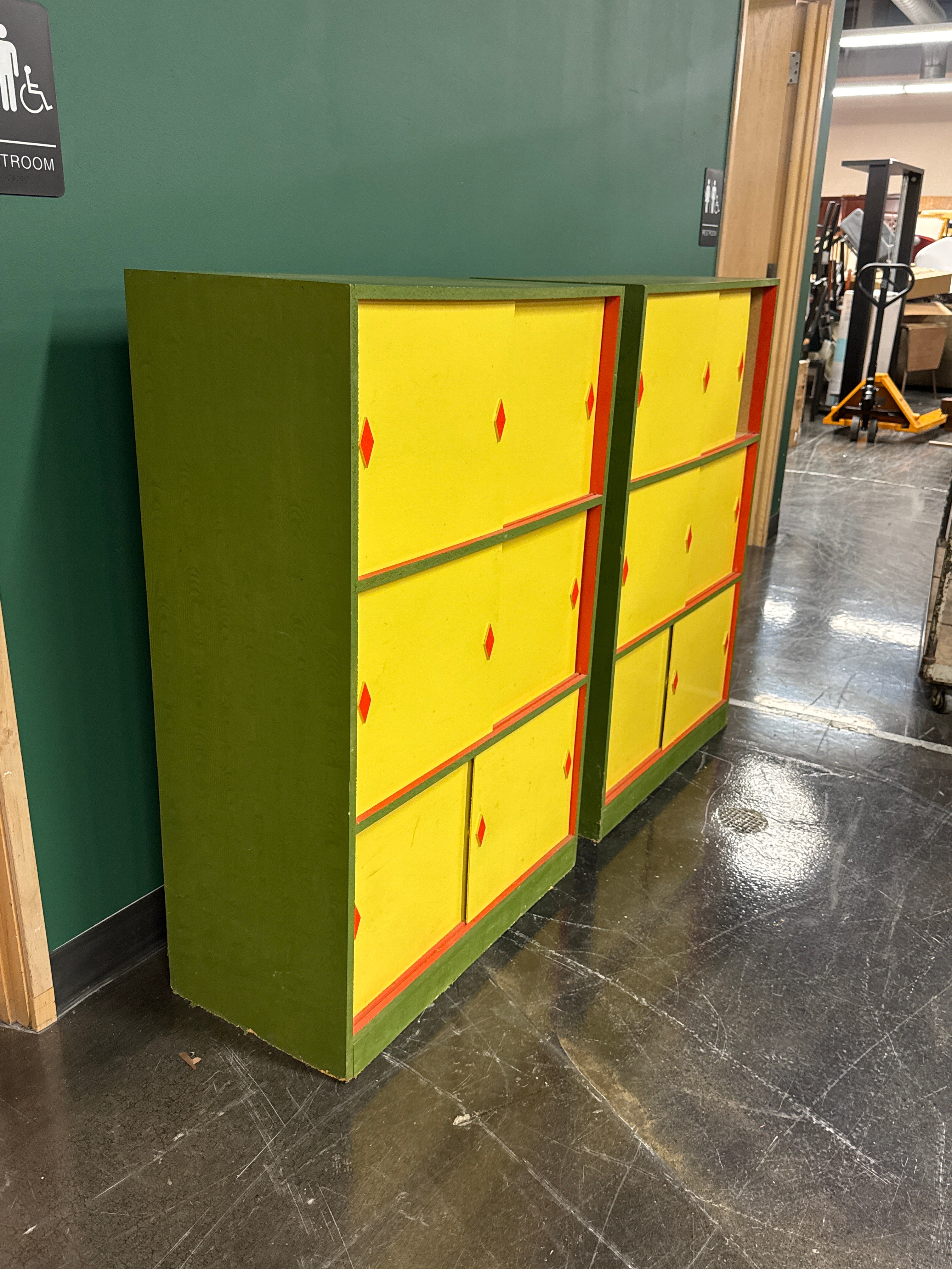 Hand-Painted Sliding Door Storage Cabinet – Vintage Carnival Style