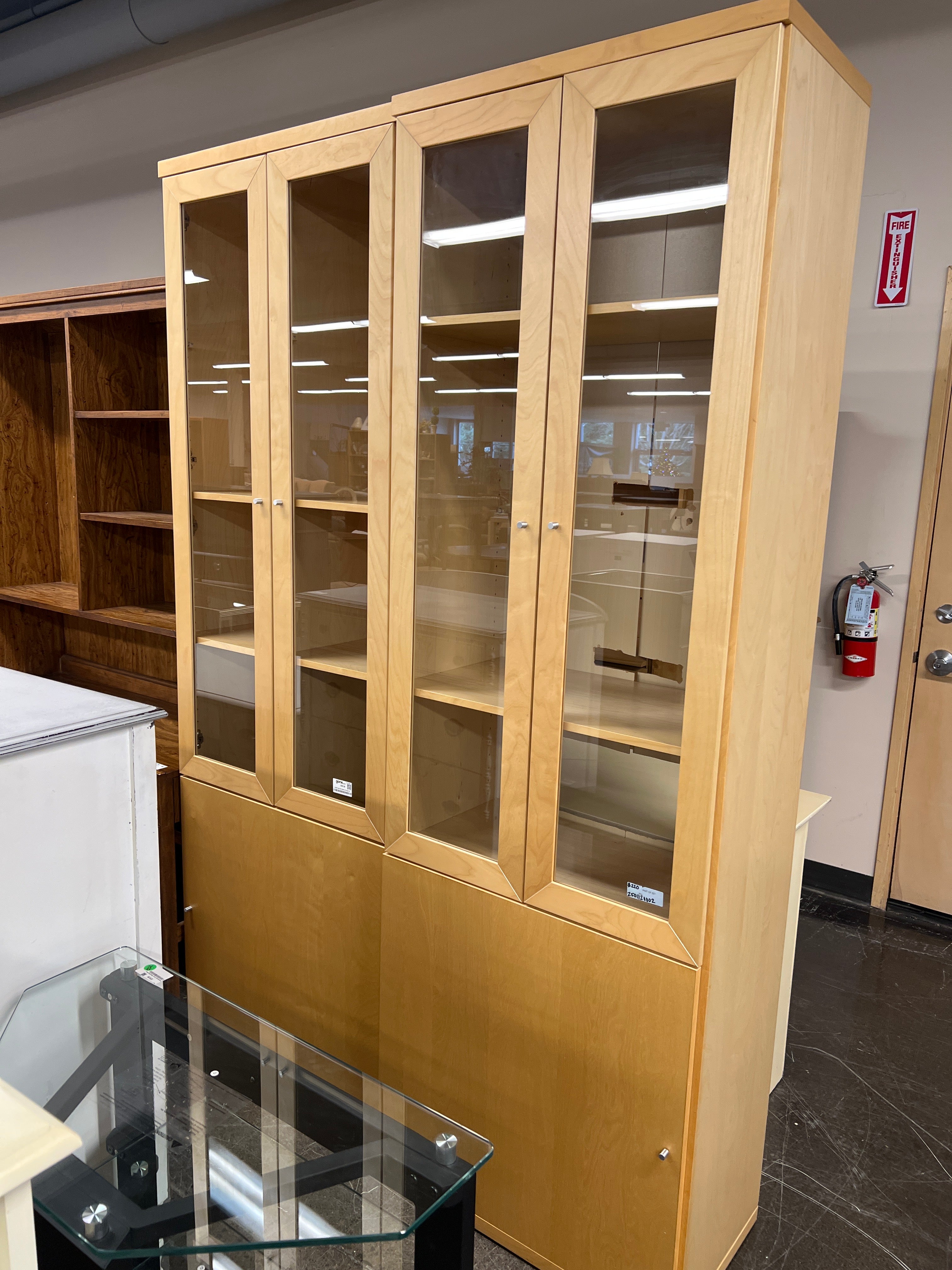 Pair of Versatile Light Wood Display and Storage Cabinet