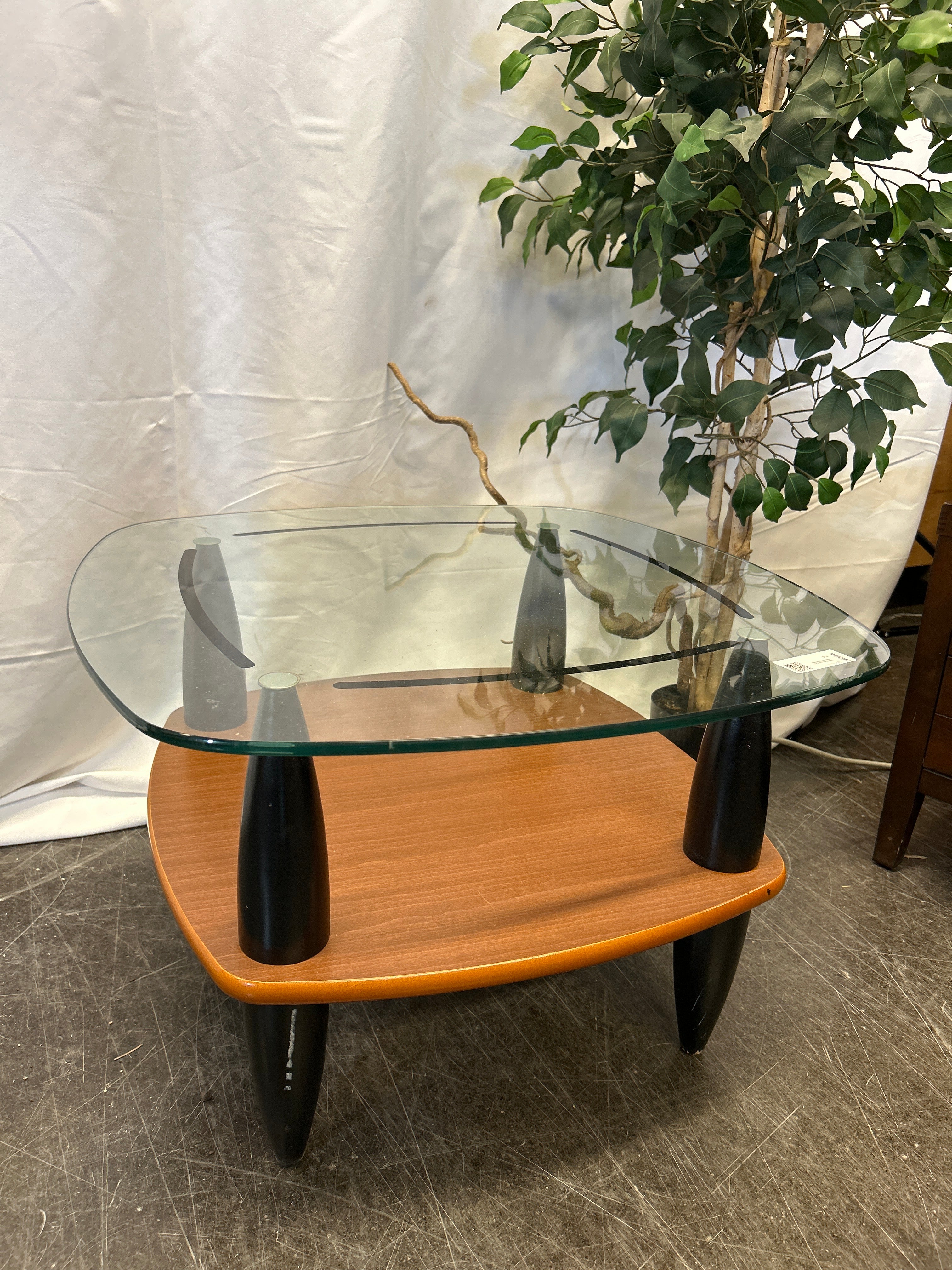 Glass Coffee Table with Black and Wood Base
