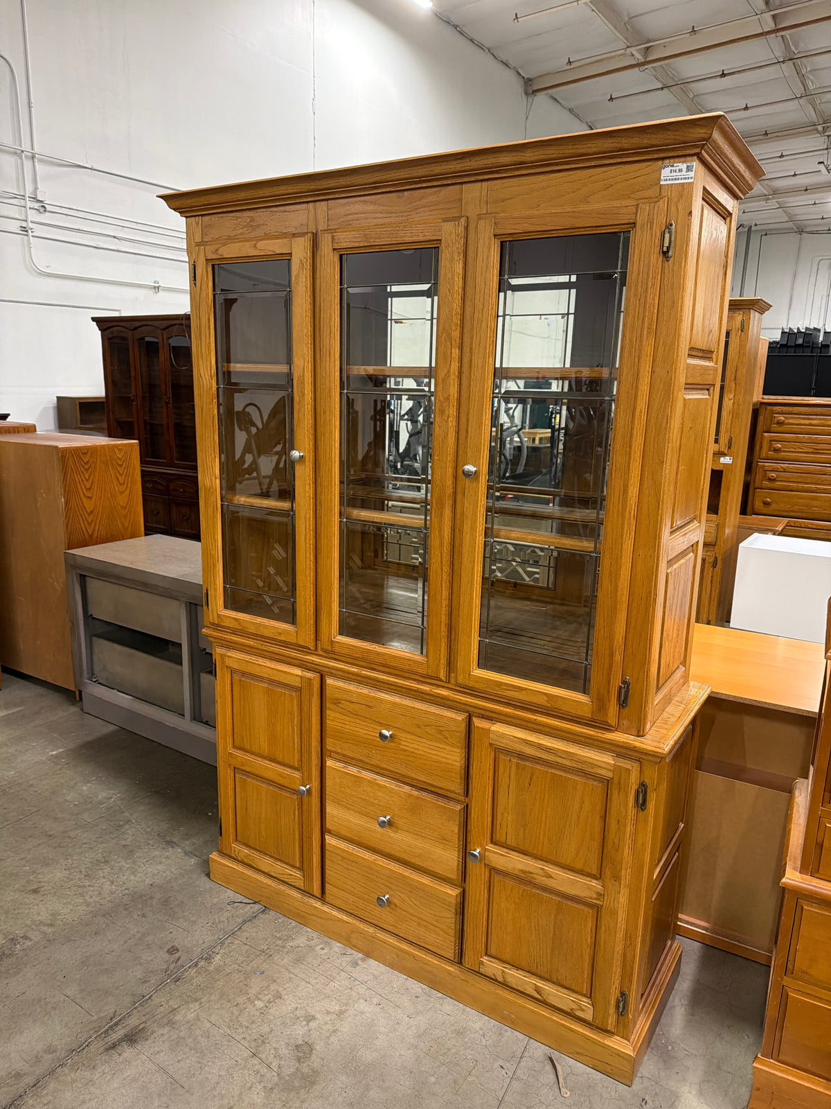 Solid Wood Display Cabinet with Glass Doors and Storage