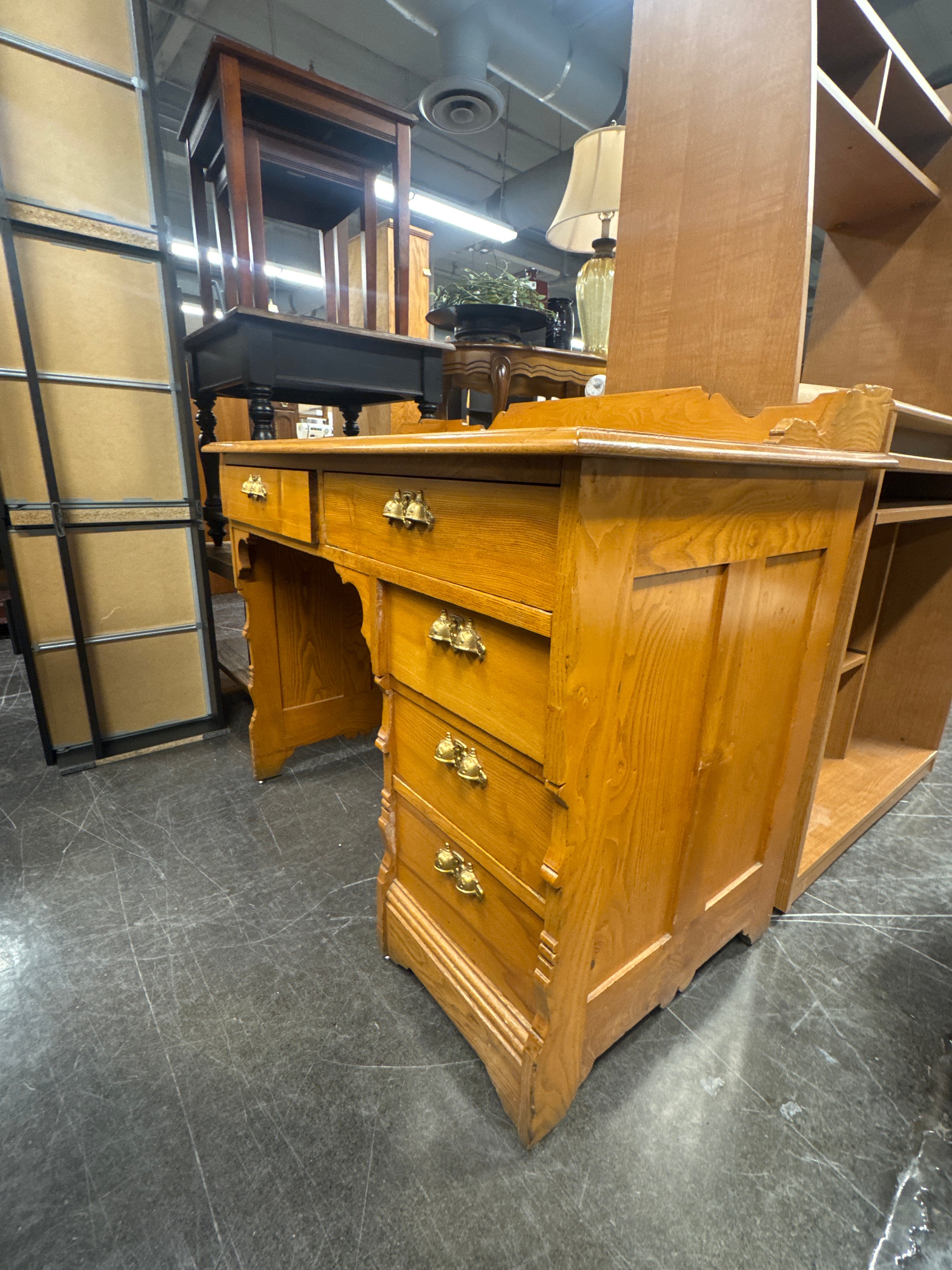Vintage Wood Desk with Drawer Storage