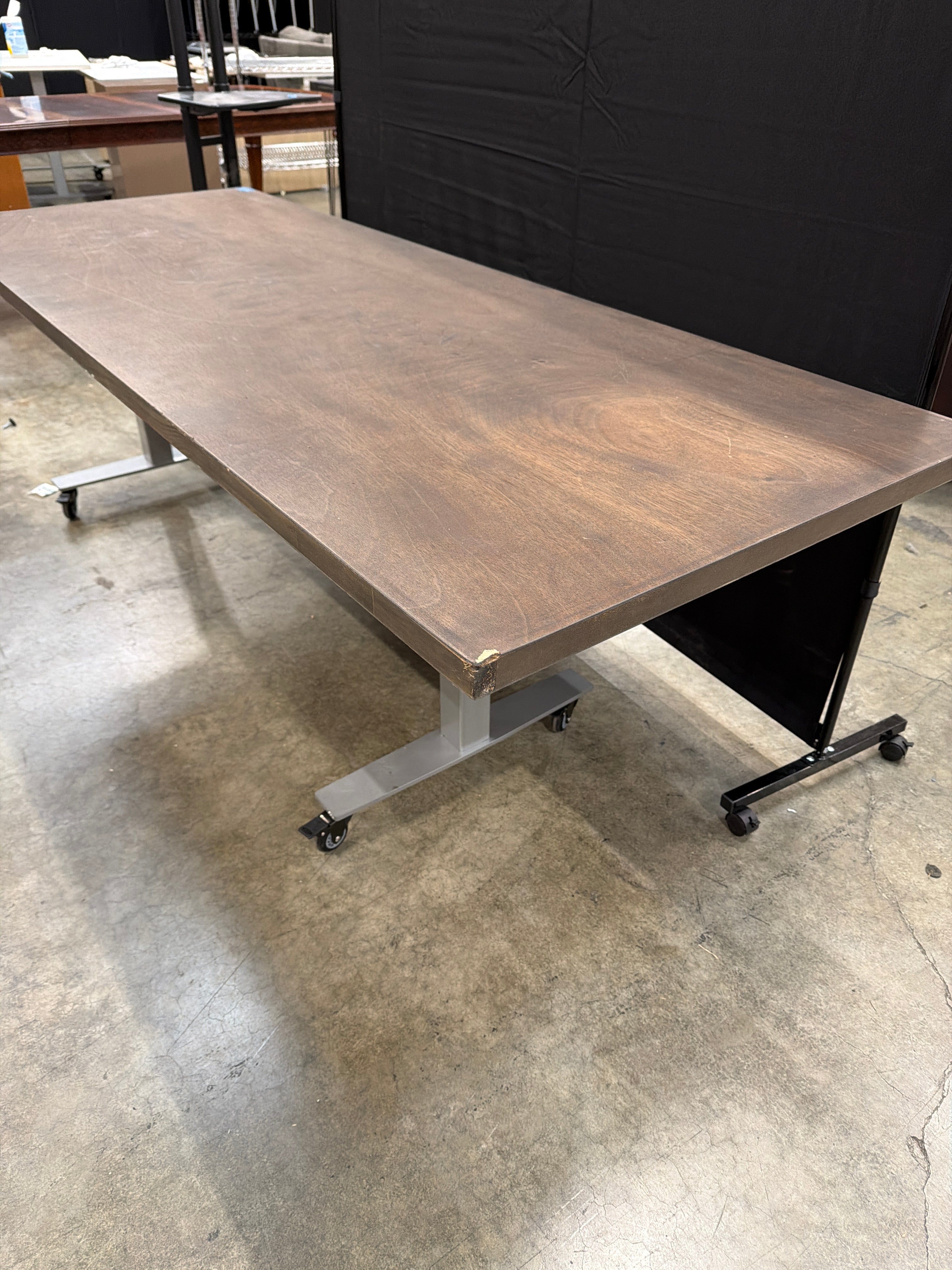 Rectangular Dark Brown Wood Top Utility Table with Locking Casters