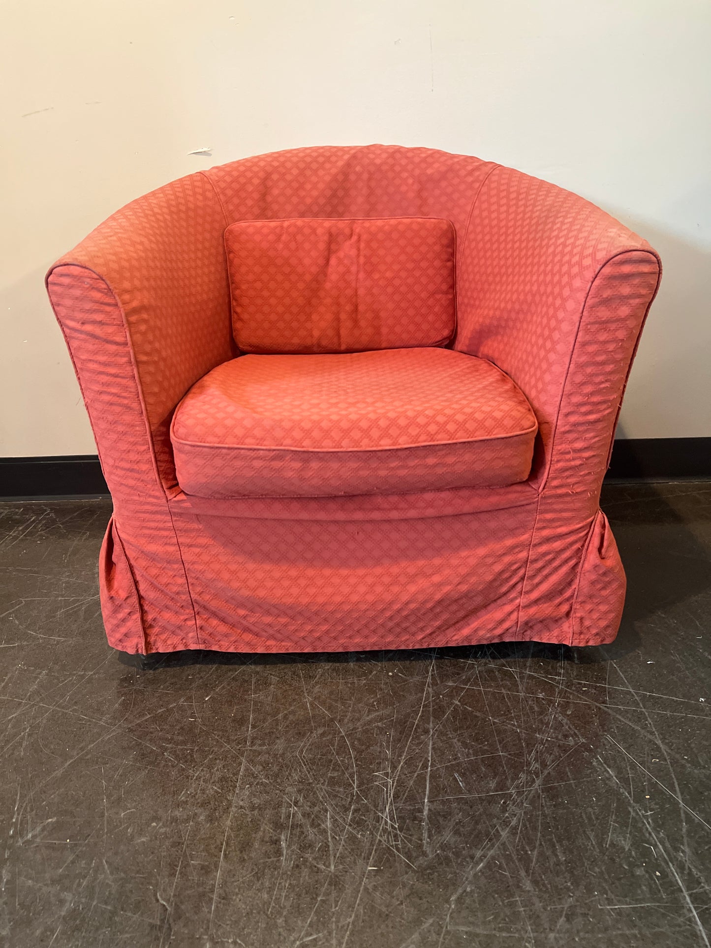 Vintage Red Barrel-Back Armchair with Skirt