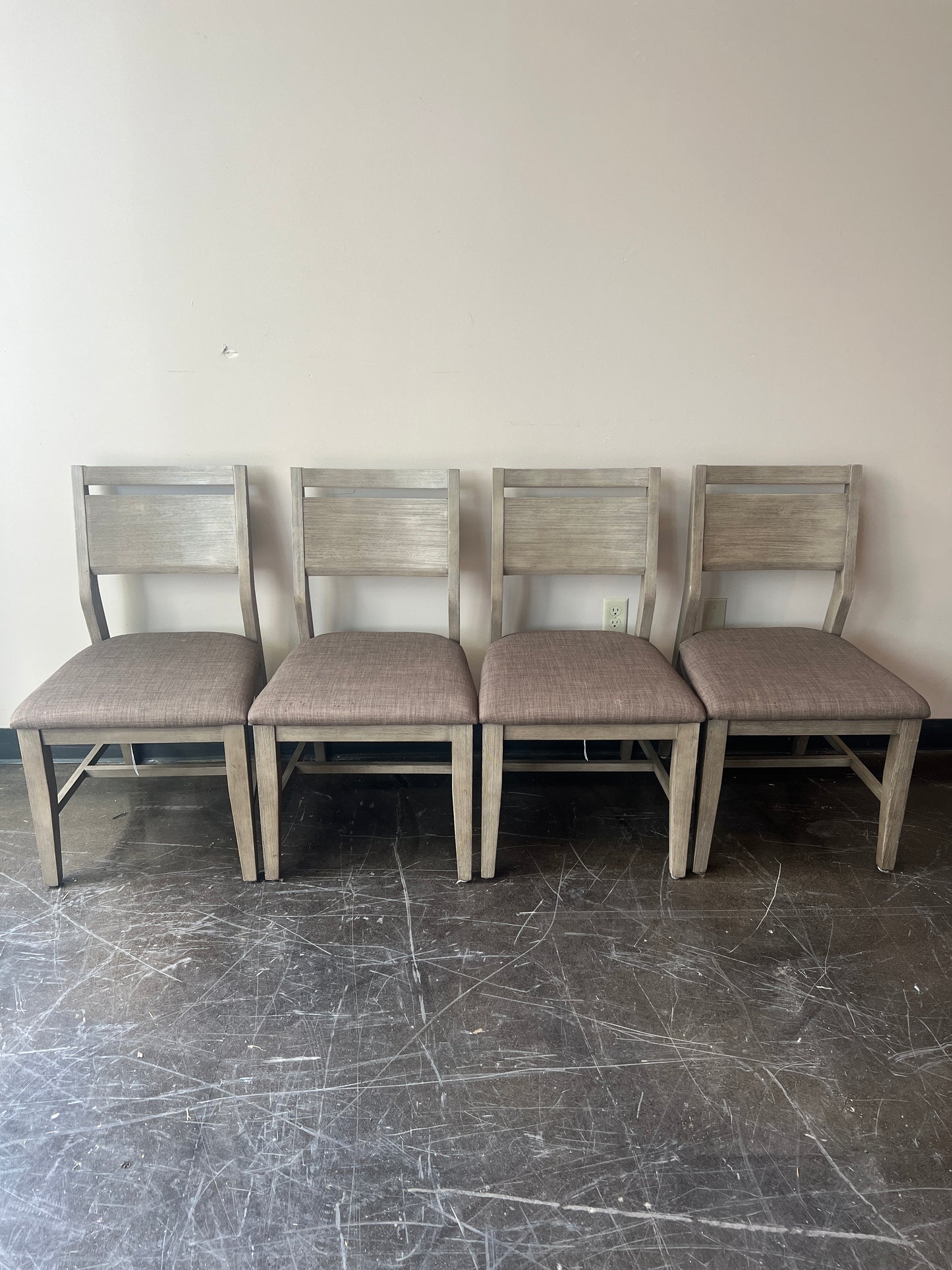 Crescent Furniture Co Set of Four Dining Chairs, Beachwood with Gray Cloth Seat