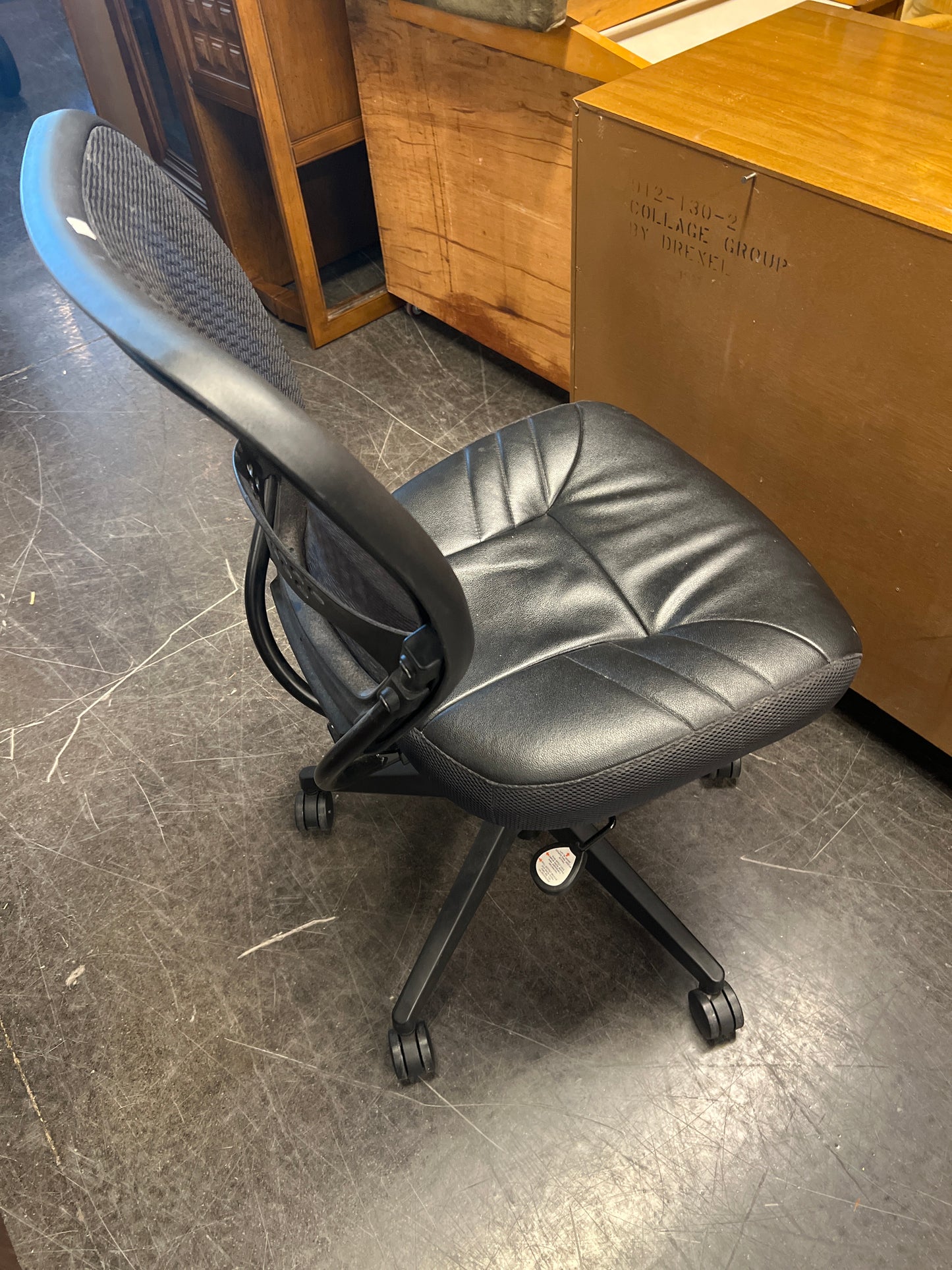 Black Mesh Office Chair with Faux Leather Seat