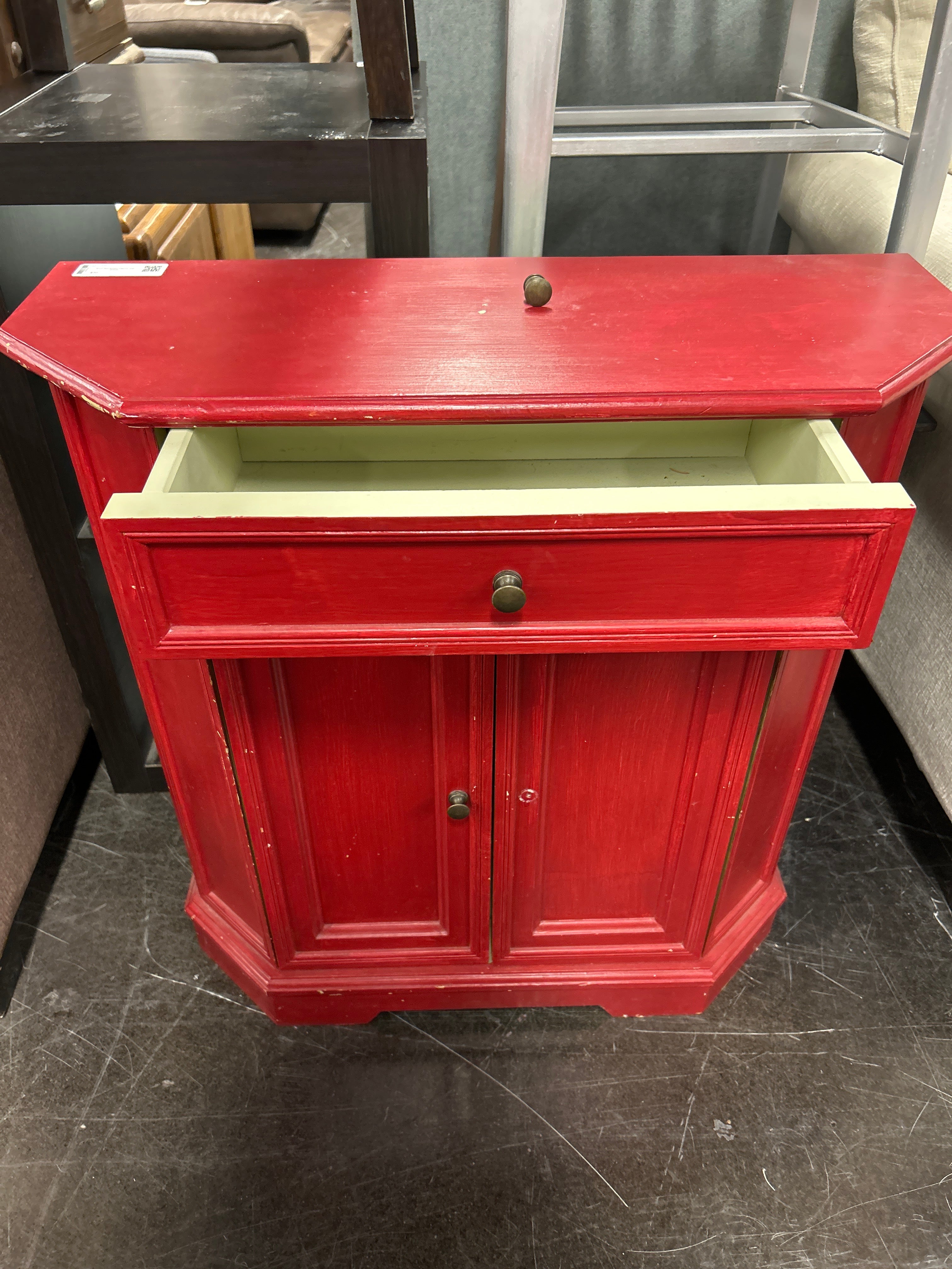 Small Red Accent Cabinet, with Drawer