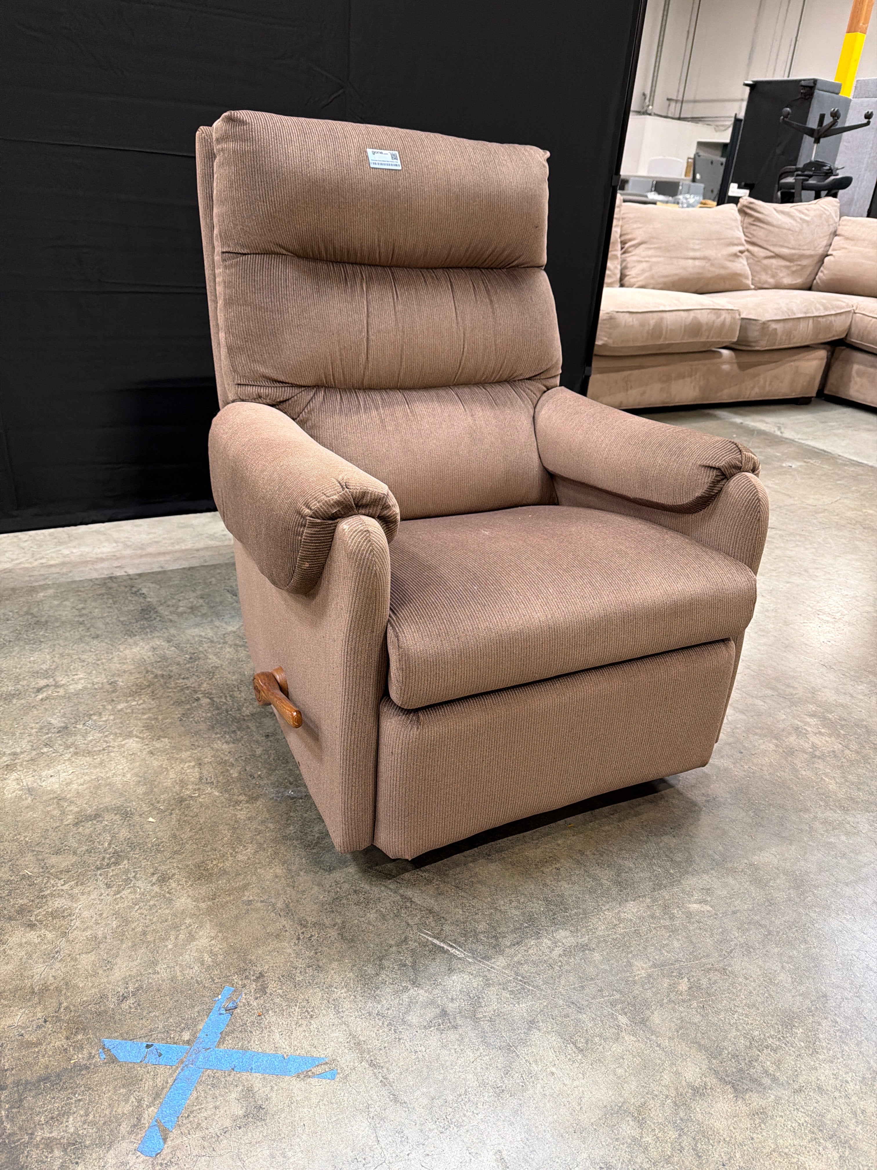 LaZBoy Comfortable Brown Ribbed Fabric Recliner Chair