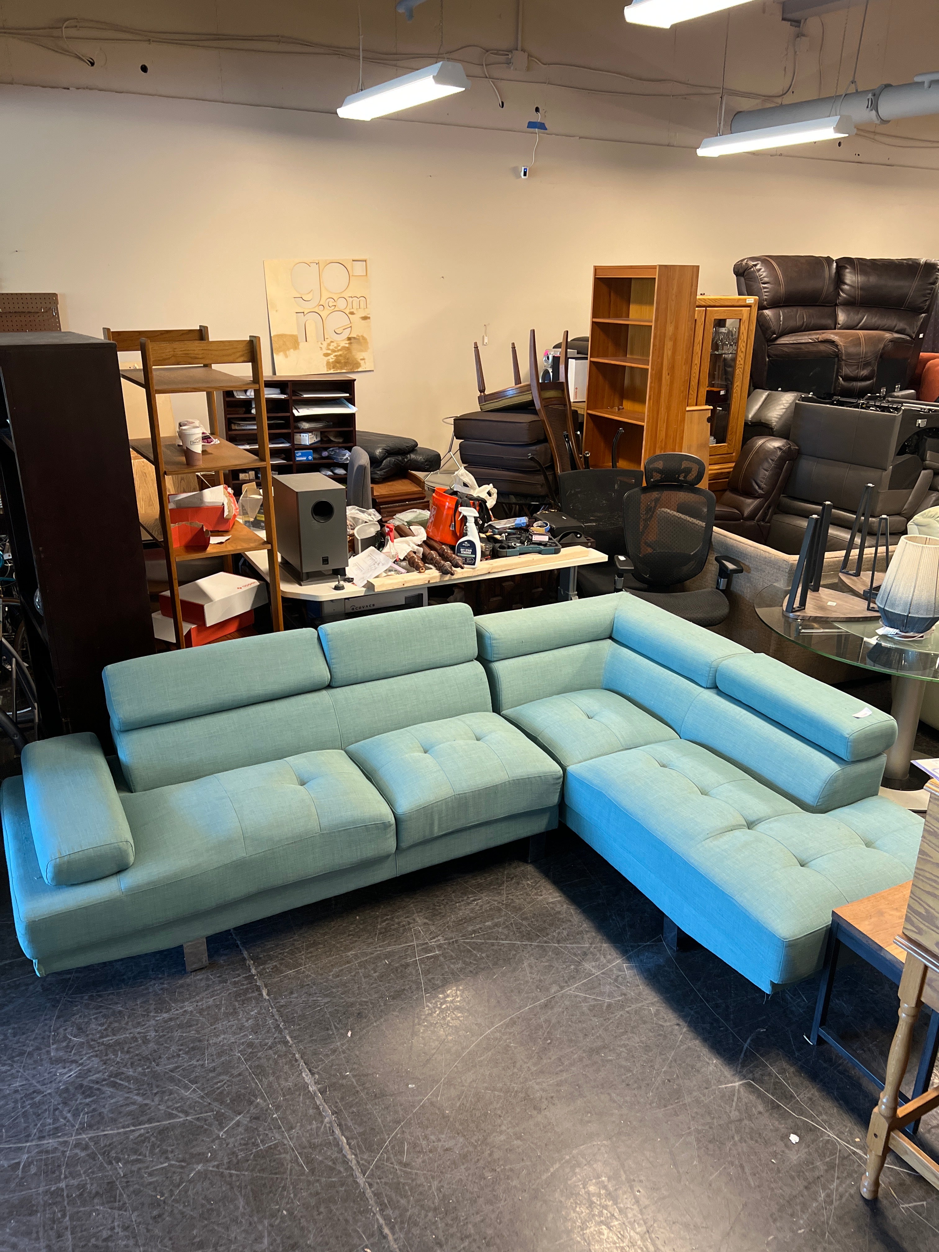 Modern Aqua Tufted Sectional Sofa with Adjustable Headrests